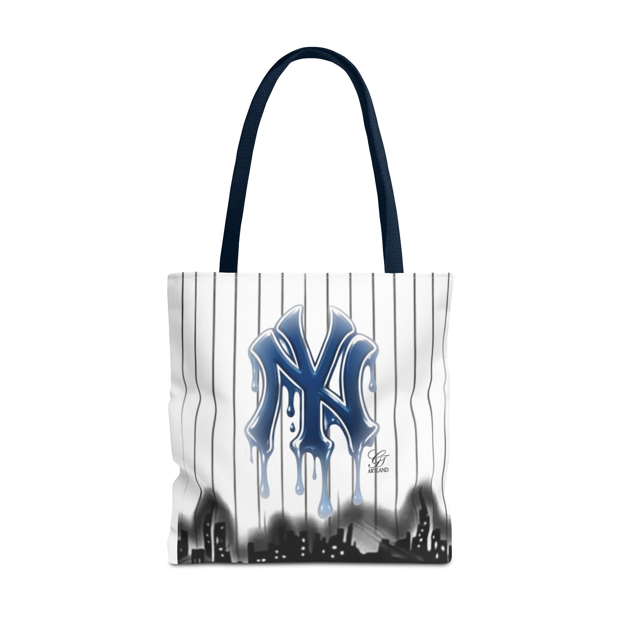 Drip NY Fan Gear Logo Pinstripe Tote Bag — Urban Baseball Cityscape by GT Artland
