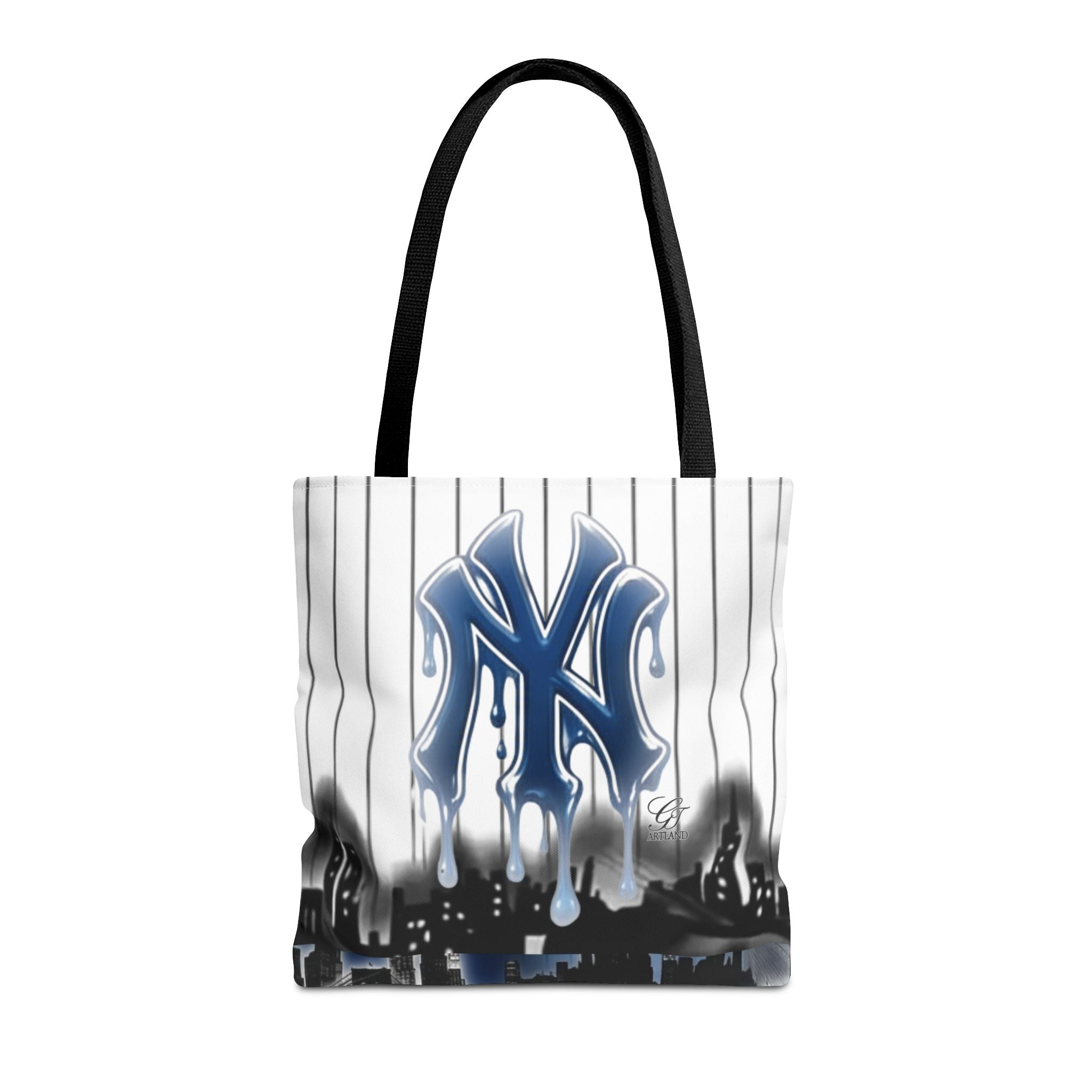 City NYC Drip Personalized Any Name Any Number Tote Bag — Custom Name Pinstripe NYC Design by GT Artland