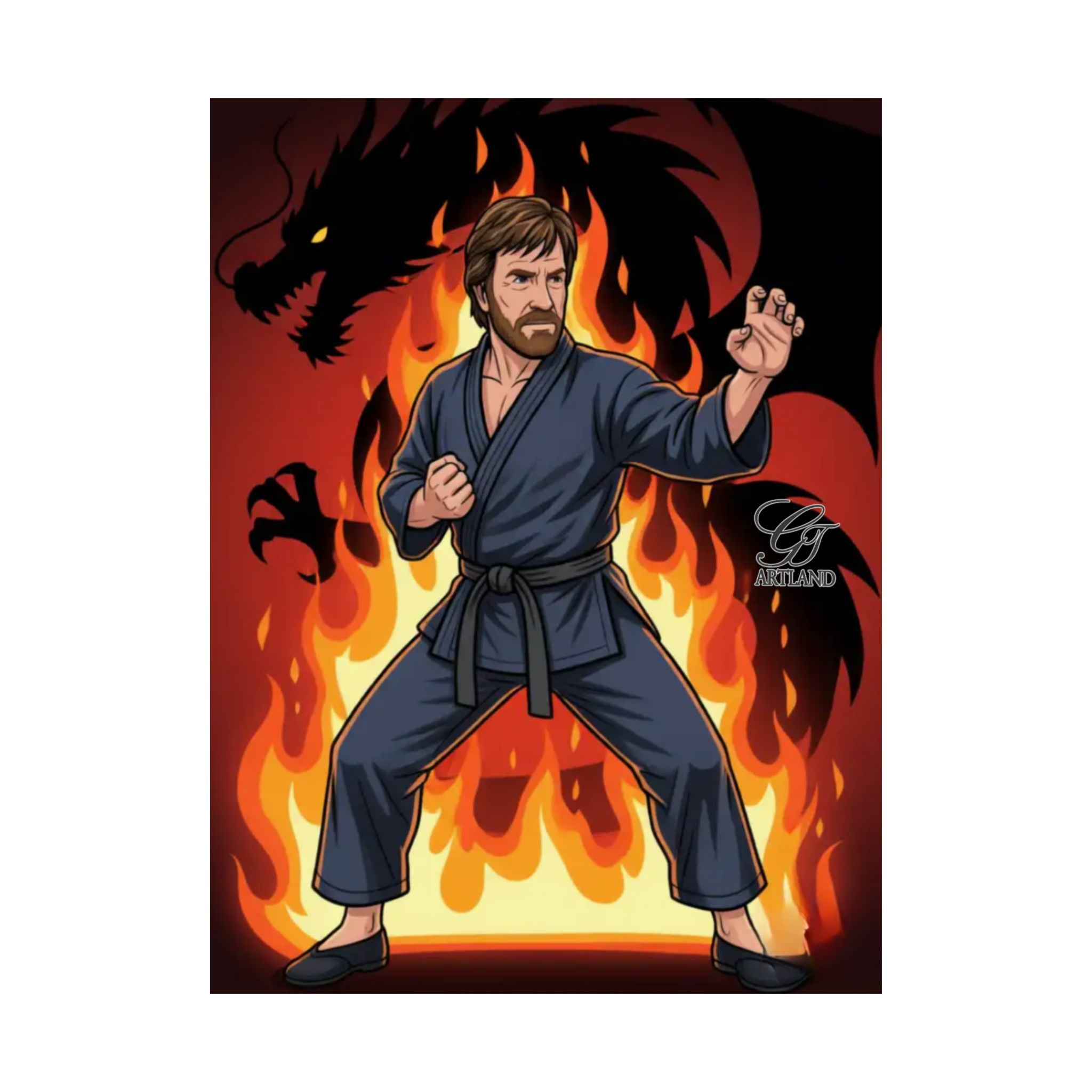 Martial Arts Master Poster | Matte Vertical Poster, Karate Dragon Flames