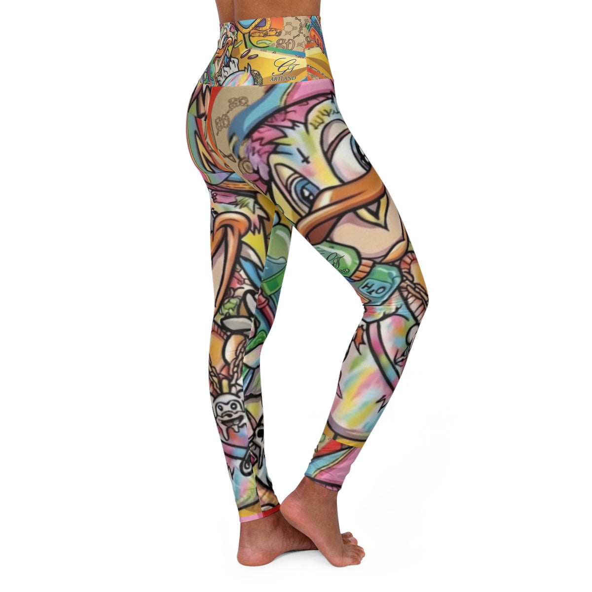 Graffiti Cartoon Designer Quack Duck High Waisted Yoga Leggings by GT Artland
