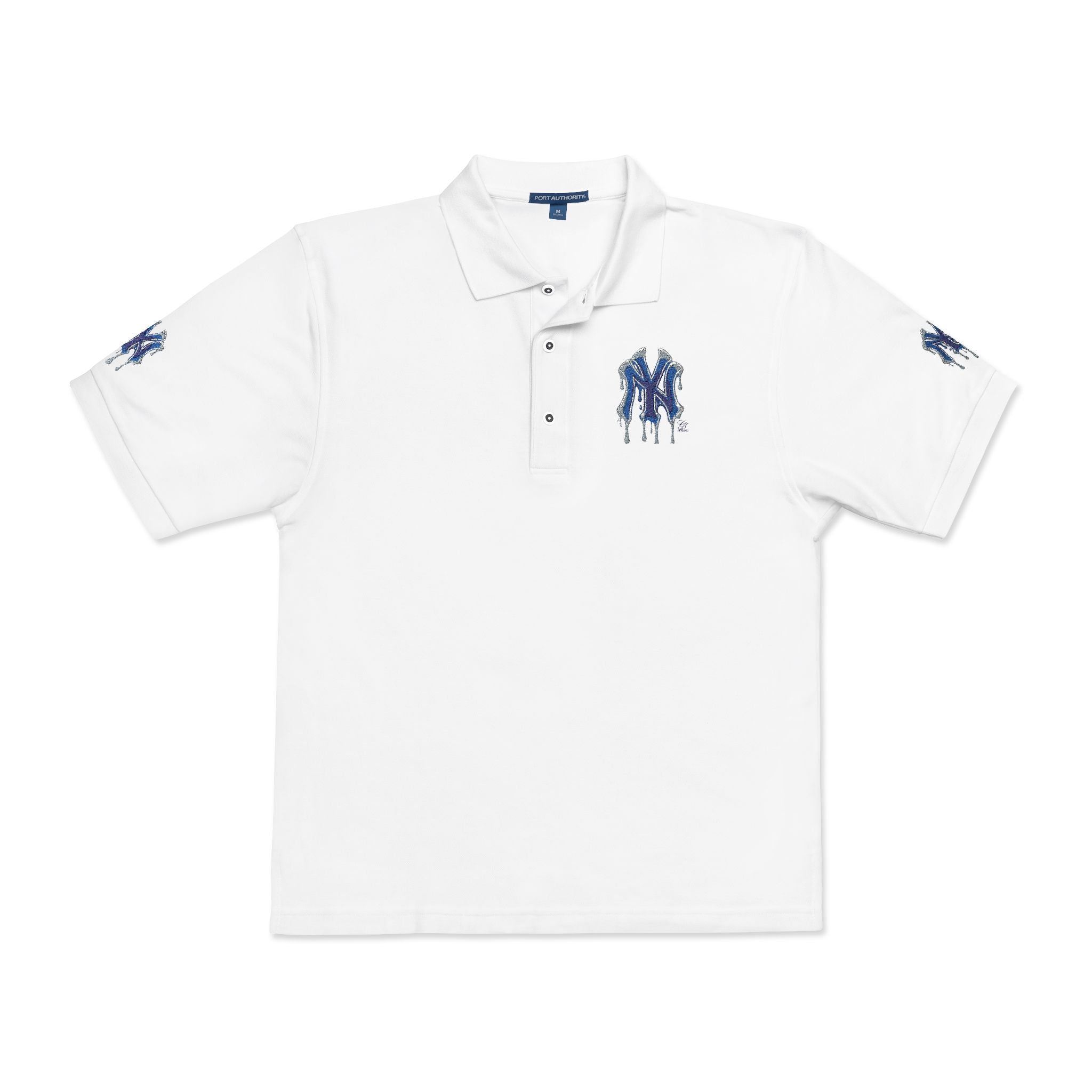Blue Designer NYC Fan Drip NY Logo Polo Shirt by GT Artland