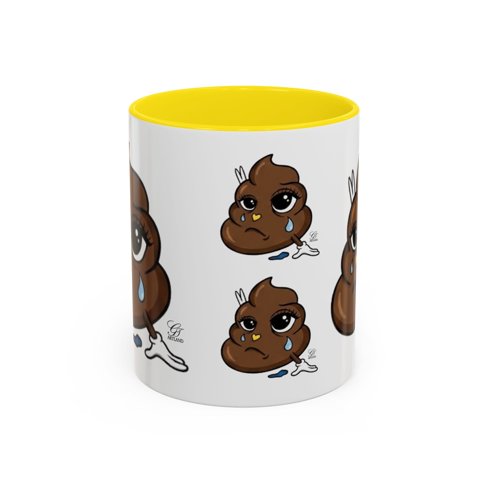 Sad Poop Emoji Coffee Mug — Funny Kawaii Gag Gift Accent Mug by GT Artland