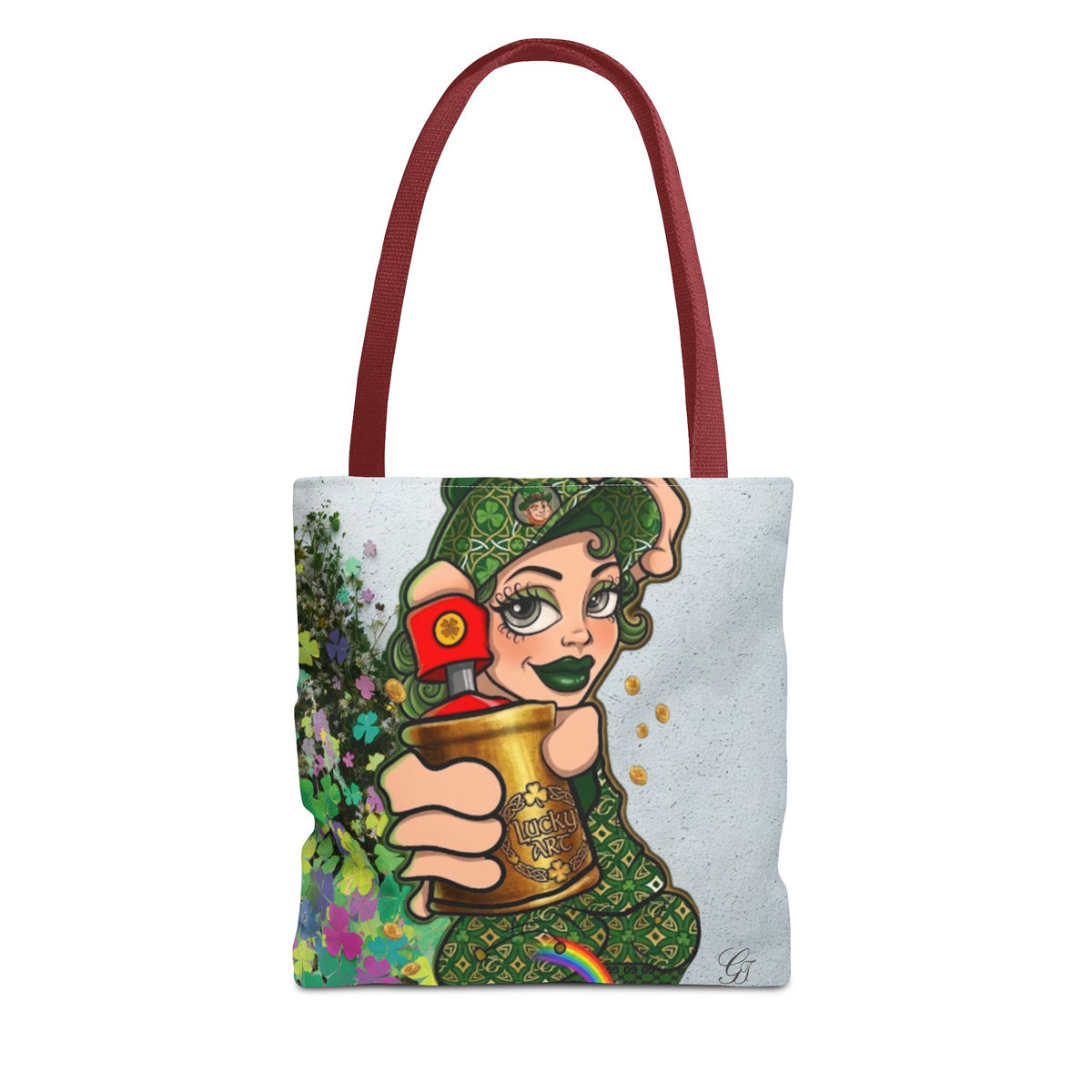 "Lucky Art" Spray Can Vanilla Girl St Patrick Graffiti Splash Theme Designer Tote Bag by GT Artland
