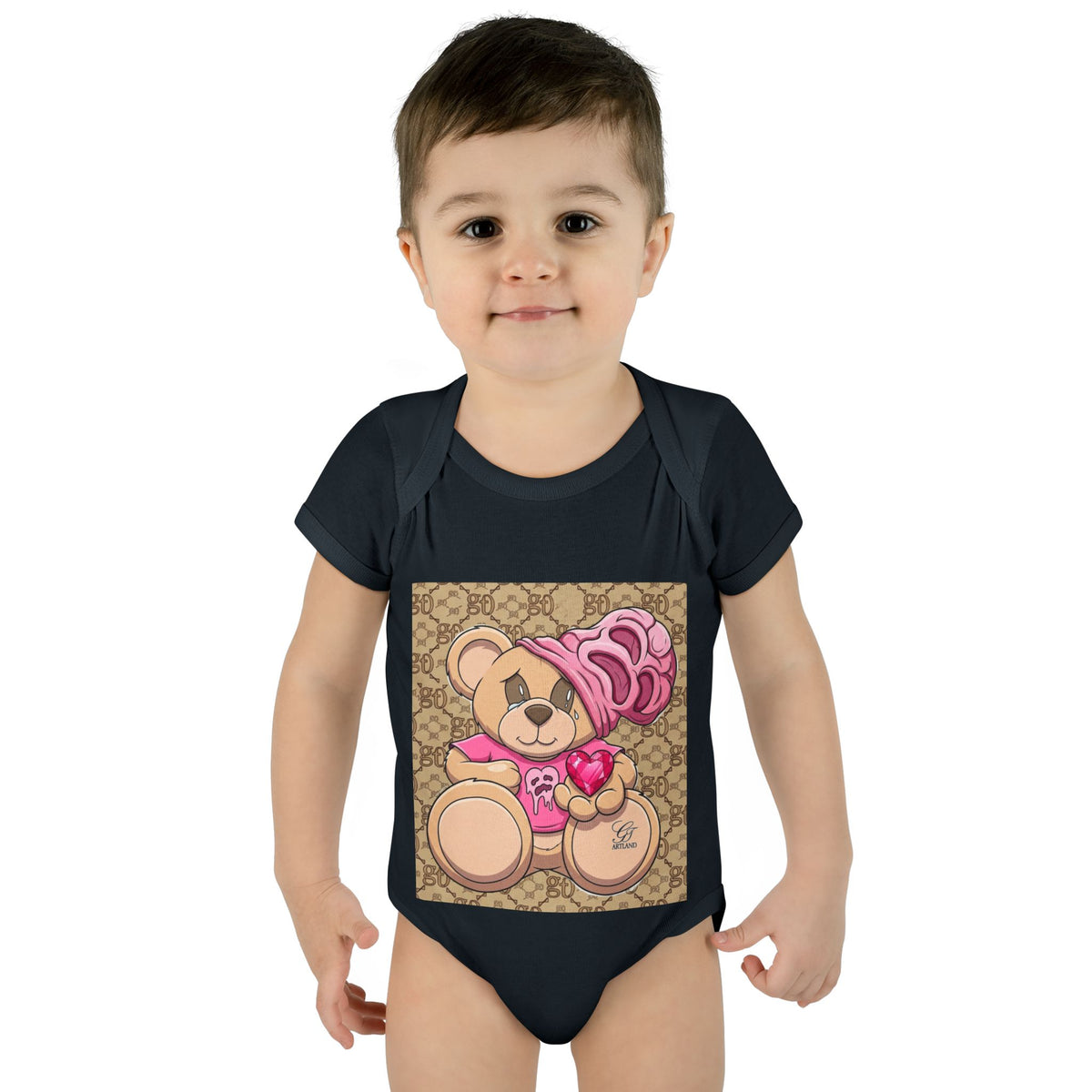 Pink Heart Teddy Bear Infant Bodysuit by GT Artland