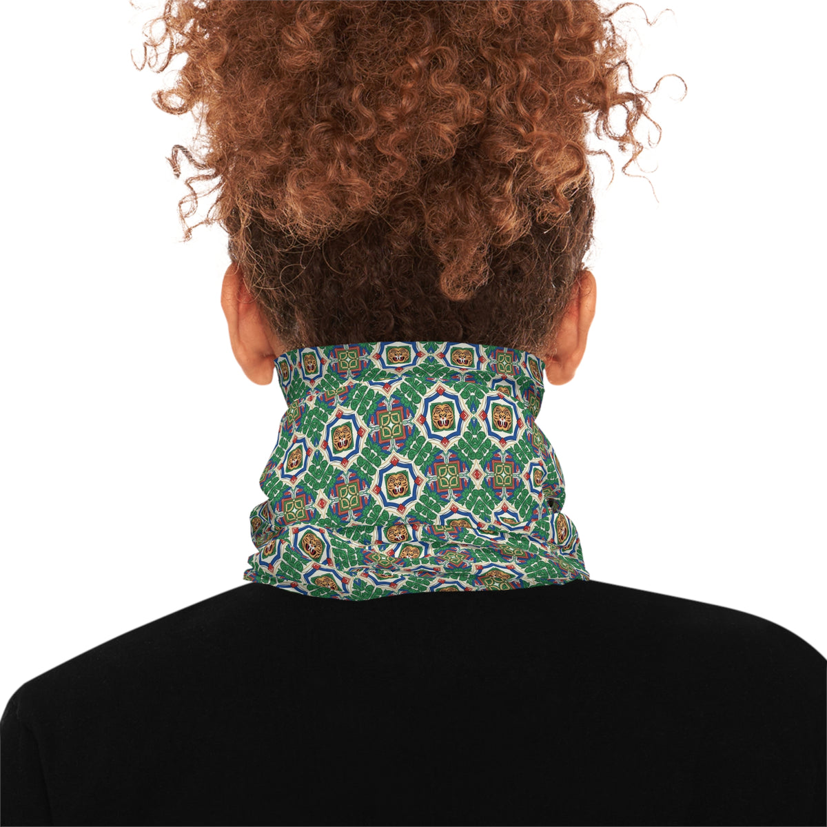 Green Geometric Pattern Neck Gaiter with Monogram "G" by GT Artland