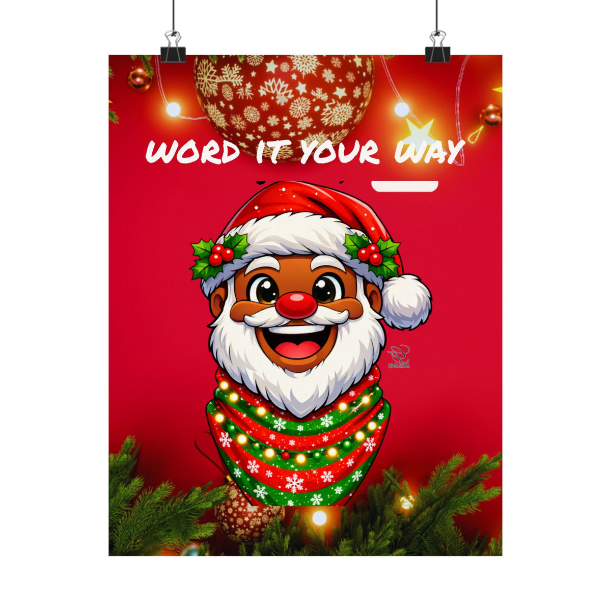 Word It Your Way  Ebony Santa Christmas Matte Vertical Poster by GT Artland