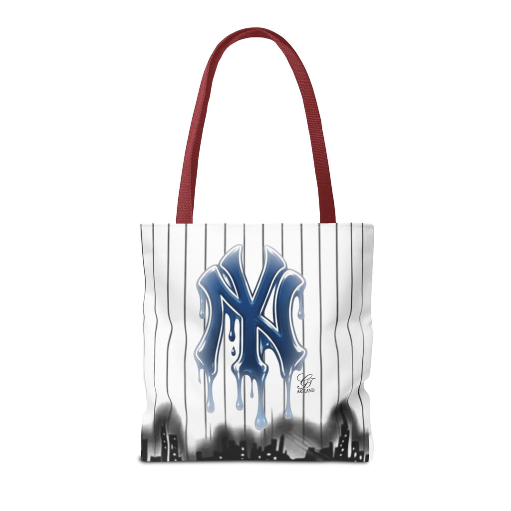 Drip NY Fan Gear Logo Pinstripe Tote Bag — Urban Baseball Cityscape by GT Artland