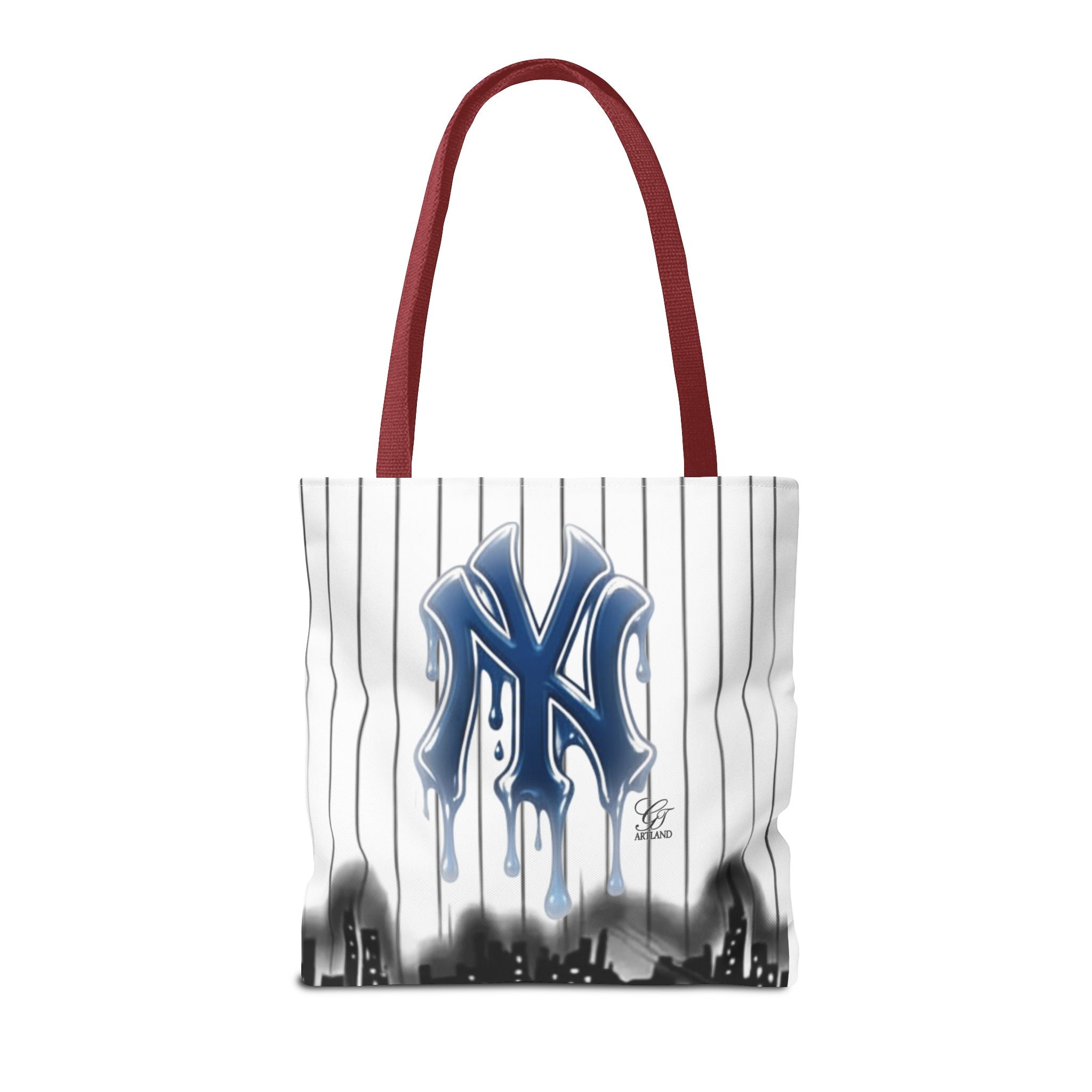 Drip NY Fan Gear Logo Pinstripe Tote Bag — Urban Baseball Cityscape by GT Artland