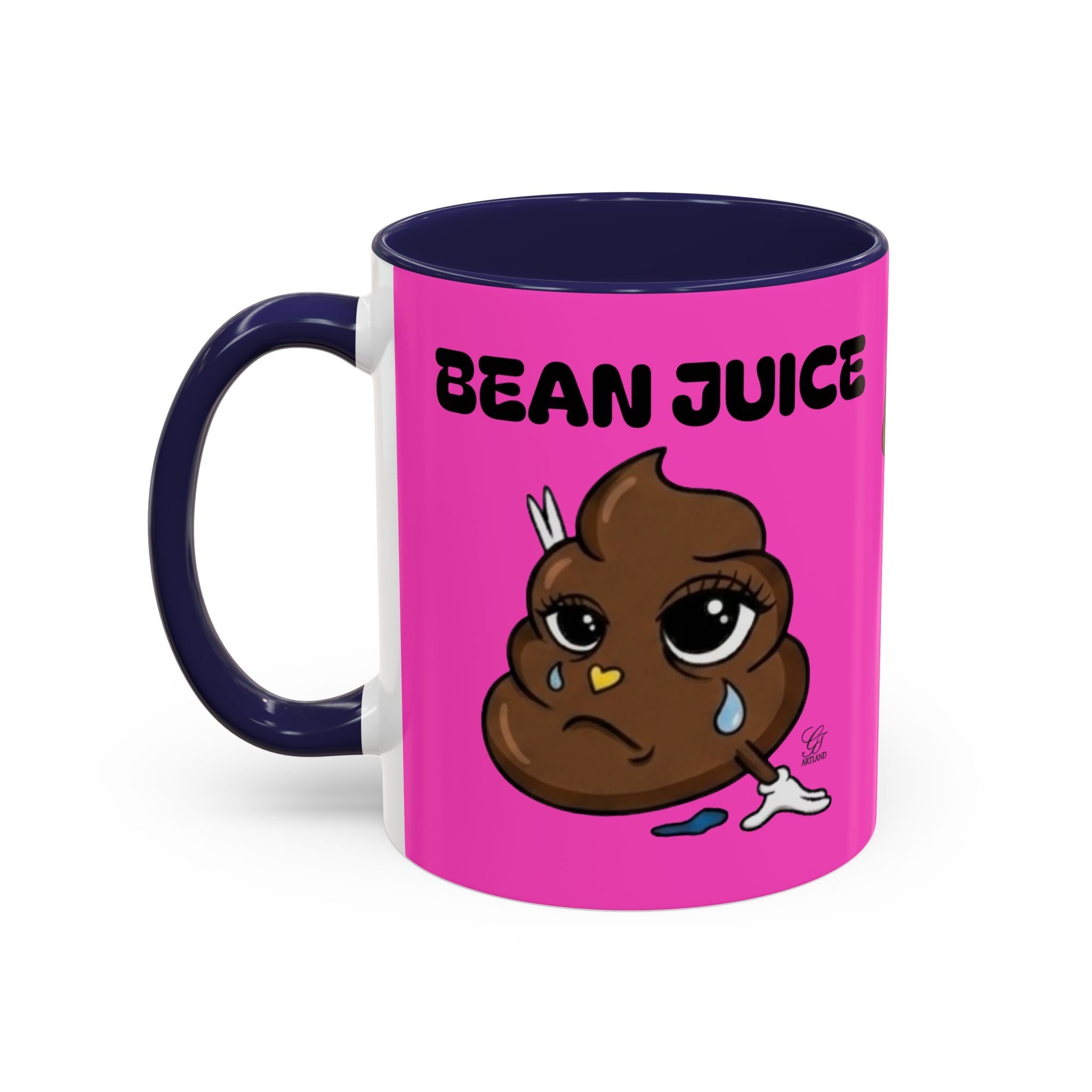 Bean Juice Coffee Mug — Funny Pink Accent Mug with Cute Poop Emoji Design (11/15oz) by GT Artland