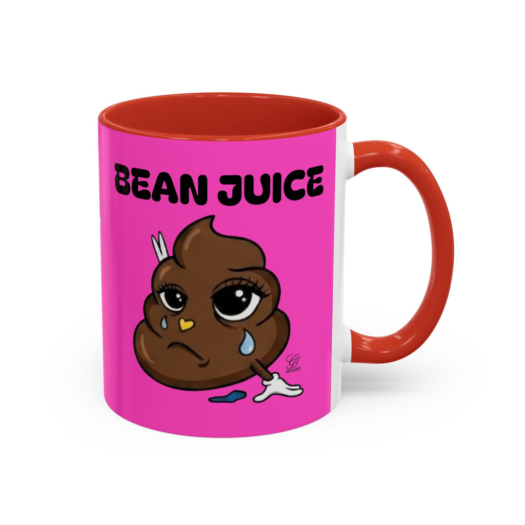Bean Juice Coffee Mug — Funny Pink Accent Mug with Cute Poop Emoji Design (11/15oz) by GT Artland