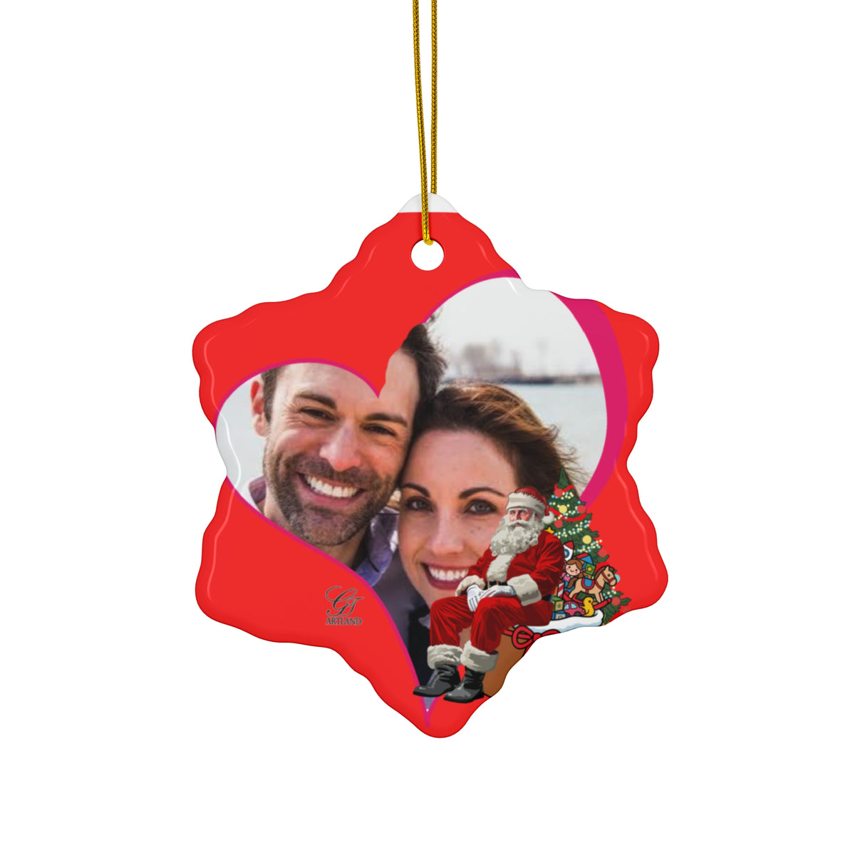 Personalized Photo Christmas Ornament — Ceramic Heart Round Holiday Keepsake by GT Artland
