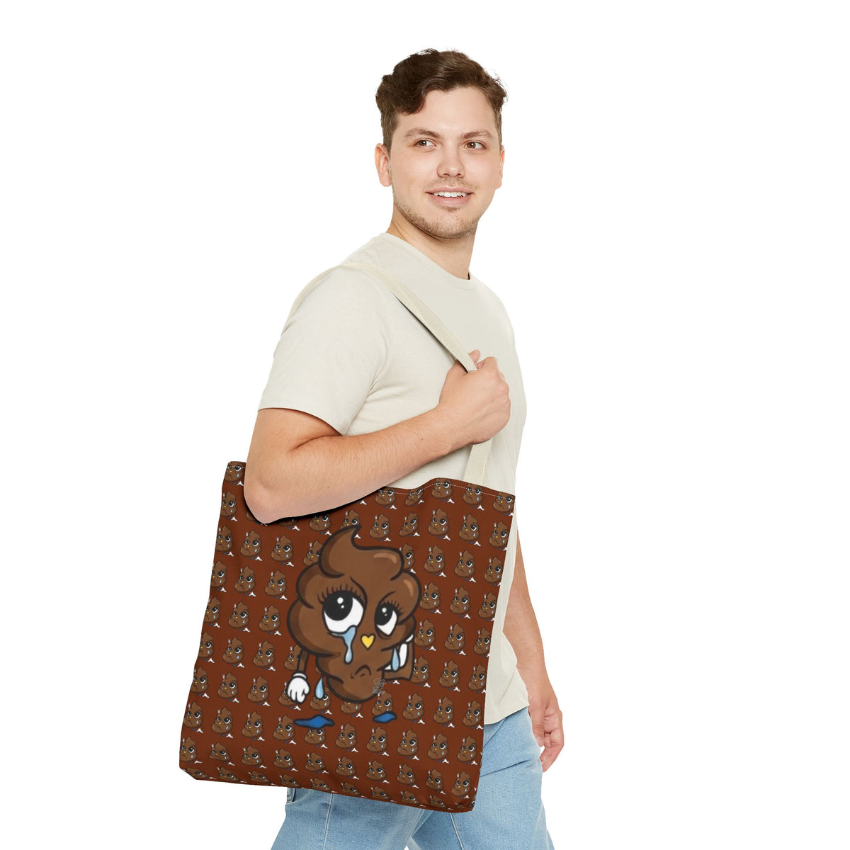 Glizzee Cute Poop Character Tote Bag | All Over Print Cartoon Pattern by GT Artland