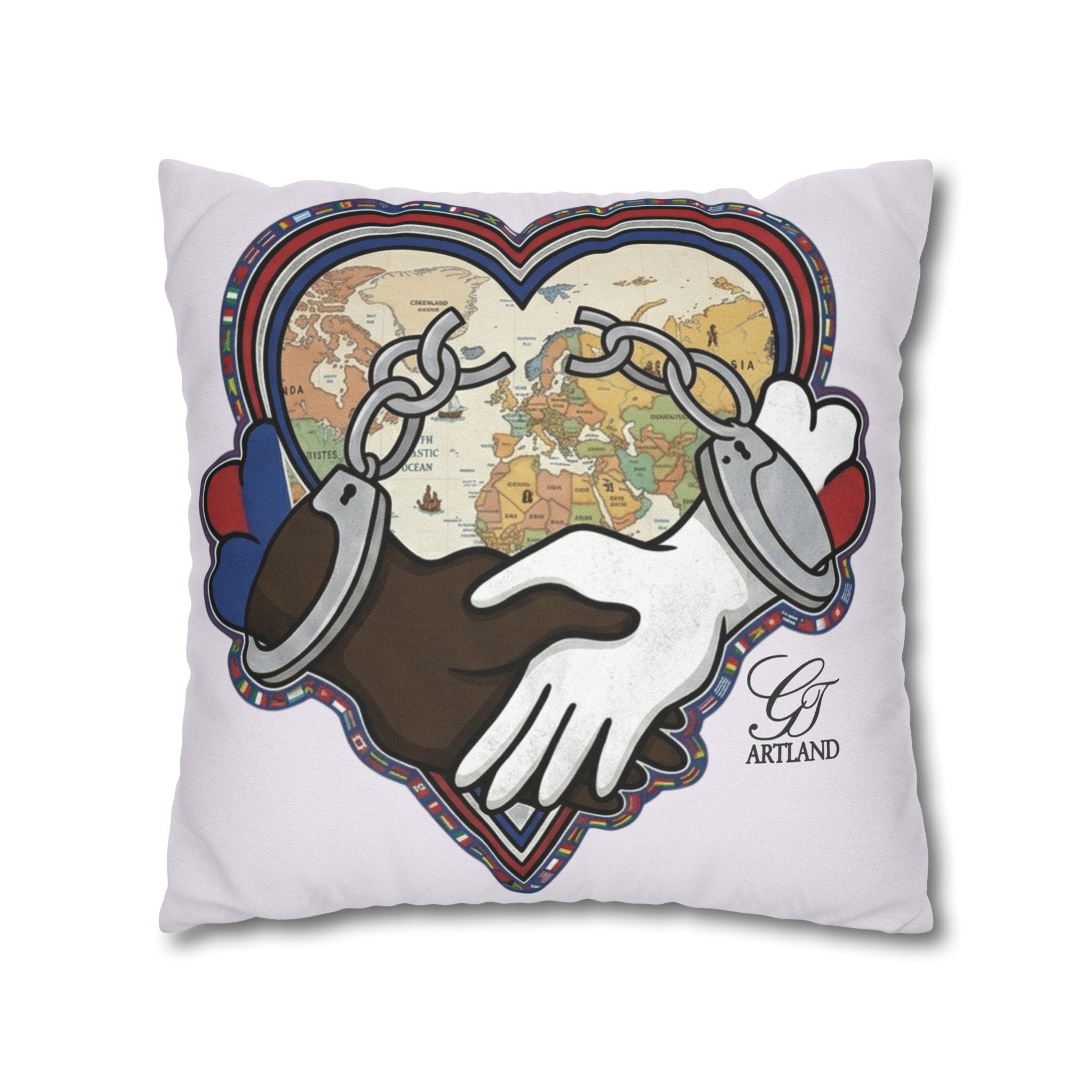 Interracial Handshake Heart Pillowcase | Decorative Throw Pillowcase by GT Artland