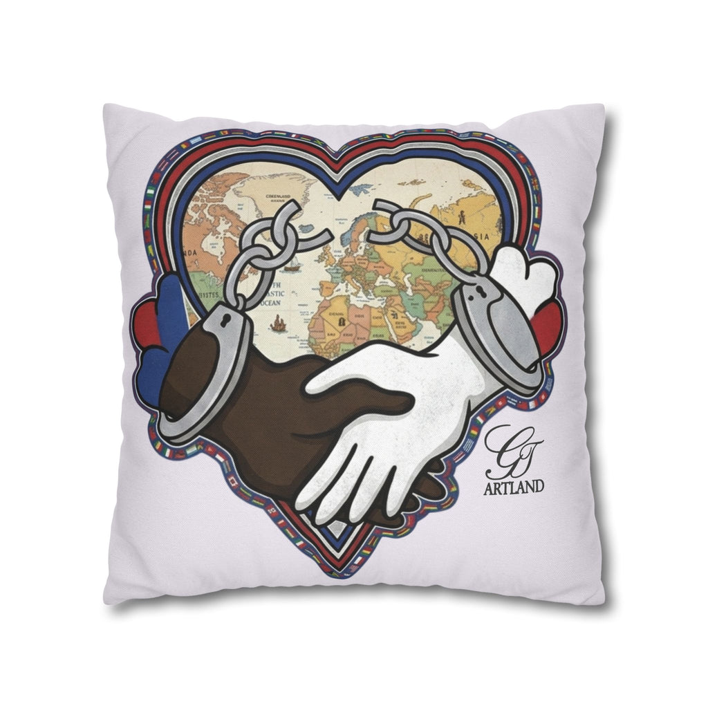 Interracial Handshake Heart Pillowcase | Decorative Throw Pillowcase by GT Artland