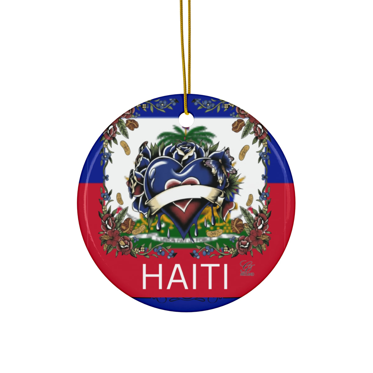 Haiti Ceramic Ornament — Heart Crest Holiday Keepsake by GT Artland