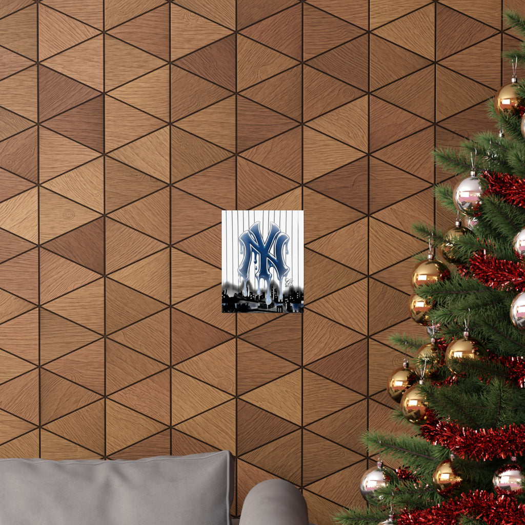 Dripping NY Logo Matte Vertical Poster | Baseball Pinstripe Art by GT Artland