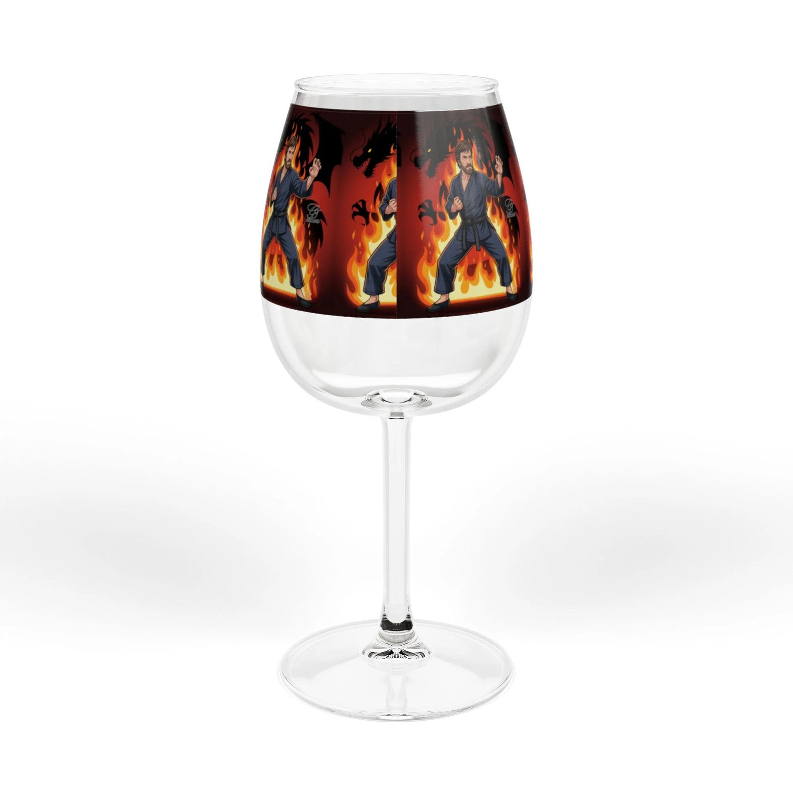 Flaming Warrior Chuck Norris Dragon Elite Illustration Wine Glass | 12oz by GT