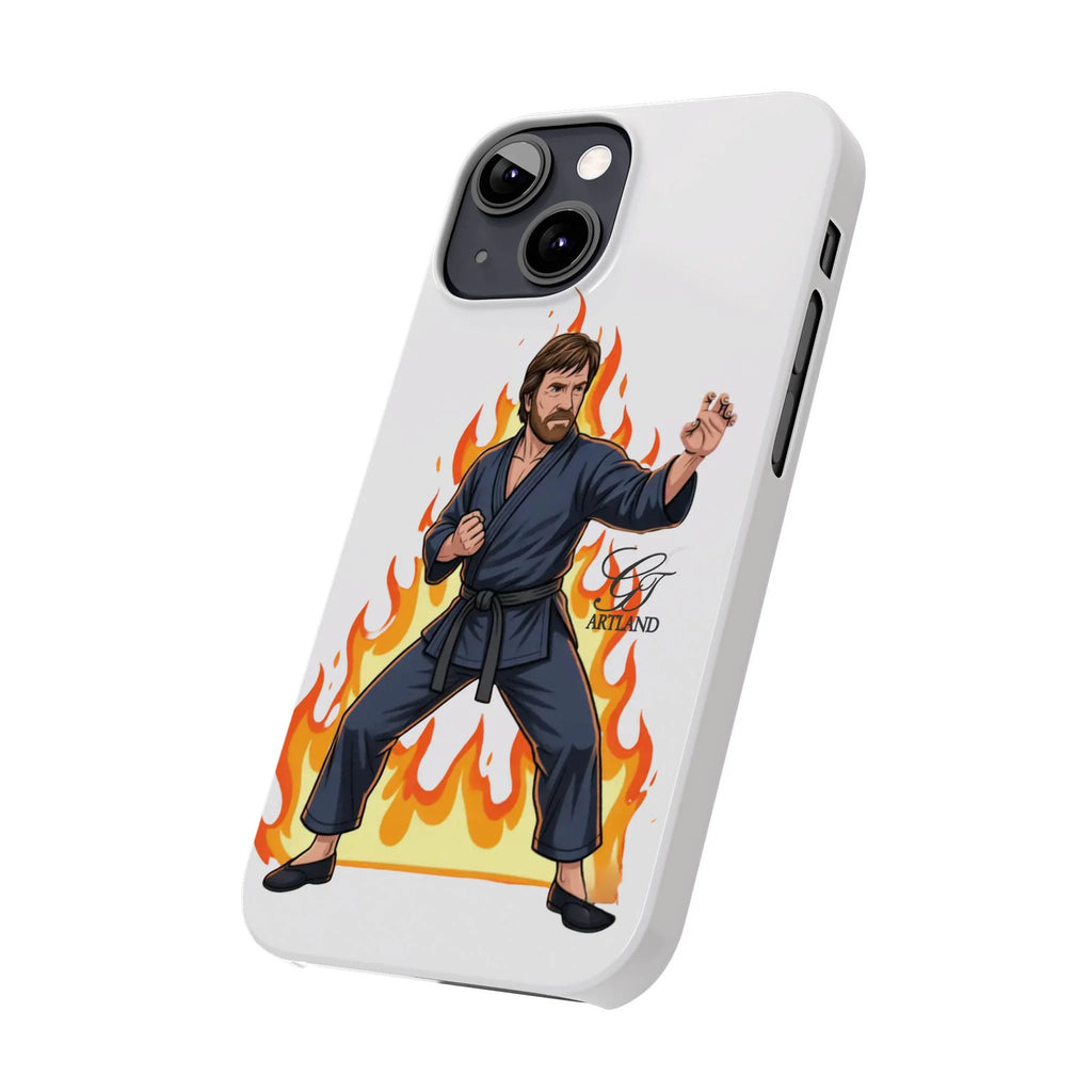 Karate Master Chuck Norris Illustration Slim Phone Case | Martial Arts Flames