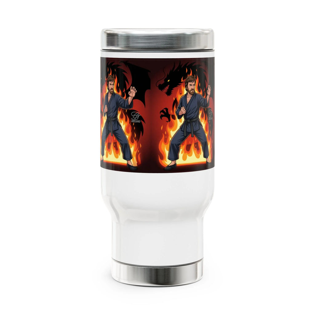 Flaming Martial Artist Chuck Norris Travel Mug | Stainless Steel 14oz by GT