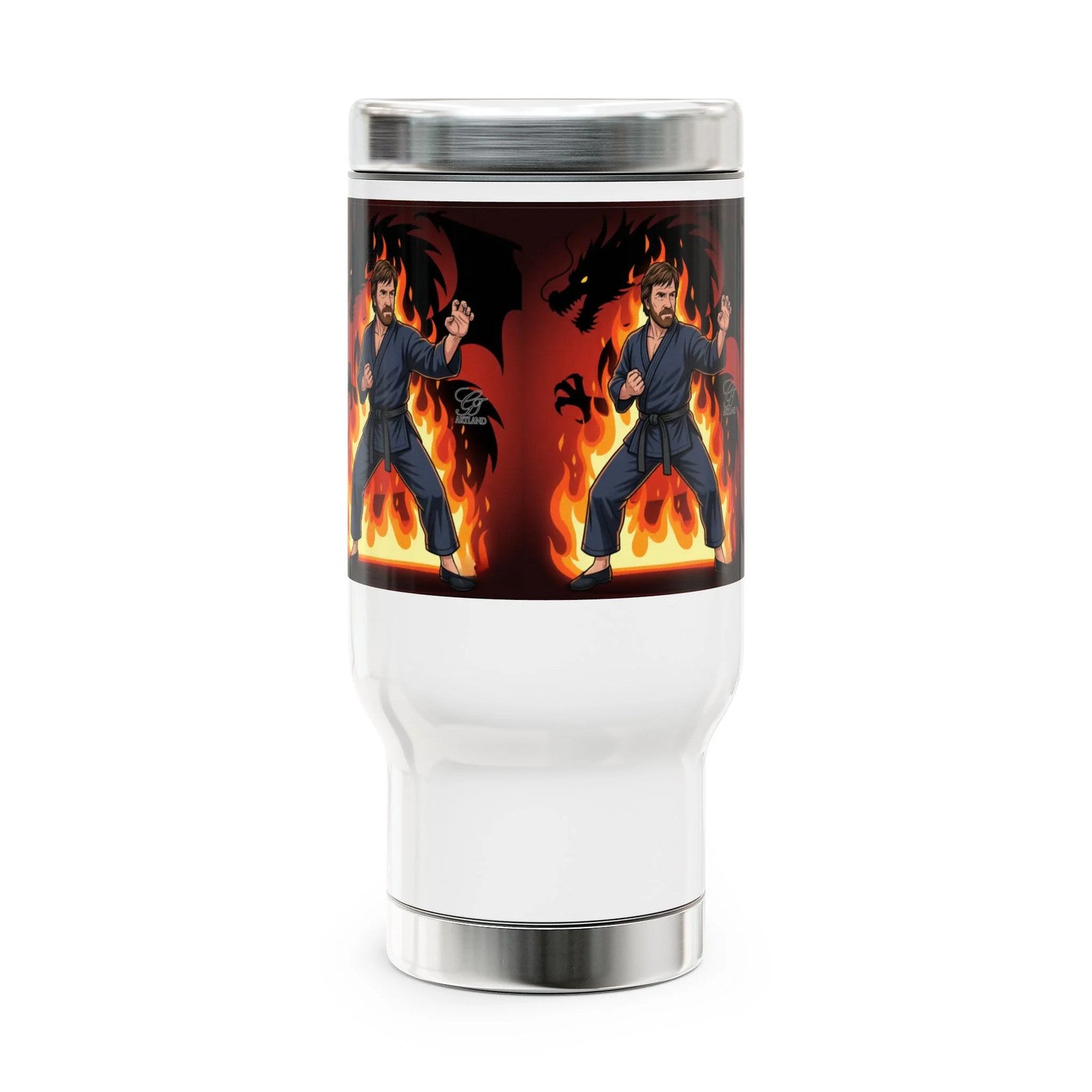 Flaming Martial Artist Chuck Norris Travel Mug | Stainless Steel 14oz by GT