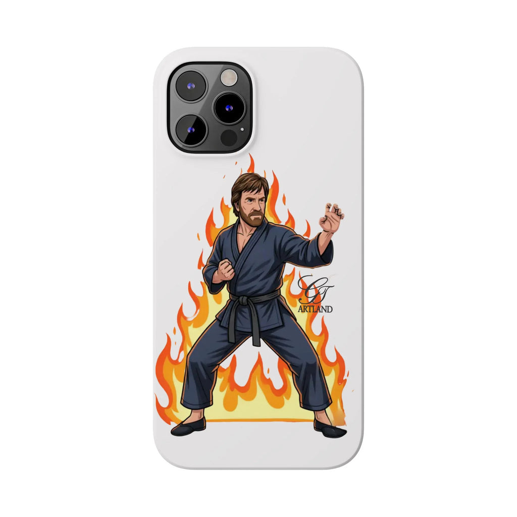 Karate Master Chuck Norris Illustration Slim Phone Case | Martial Arts Flames