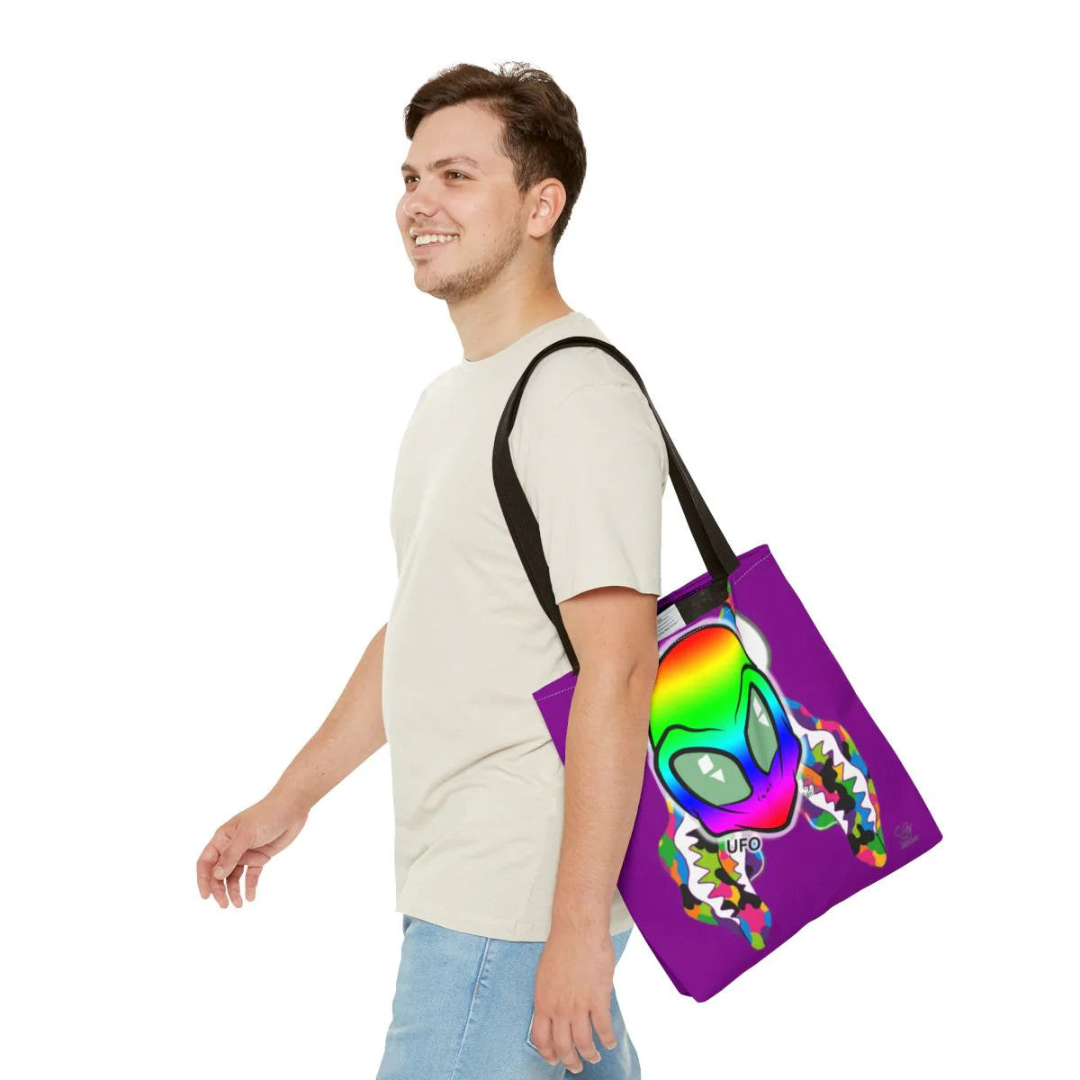 UFO Gape Gator Fatigue Designer Bite Tote Bag (AOP) by GT Artland