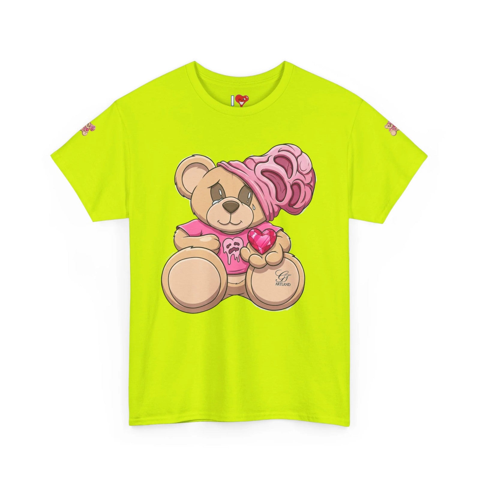 Pink Bear with Brain Beanie T-Shirt | Cute Teddy Illustration by GT Artland