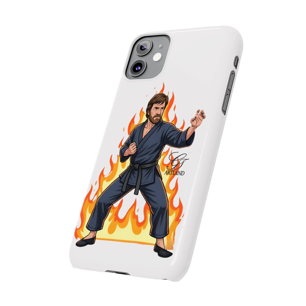 Karate Master Chuck Norris Illustration Slim Phone Case | Martial Arts Flames