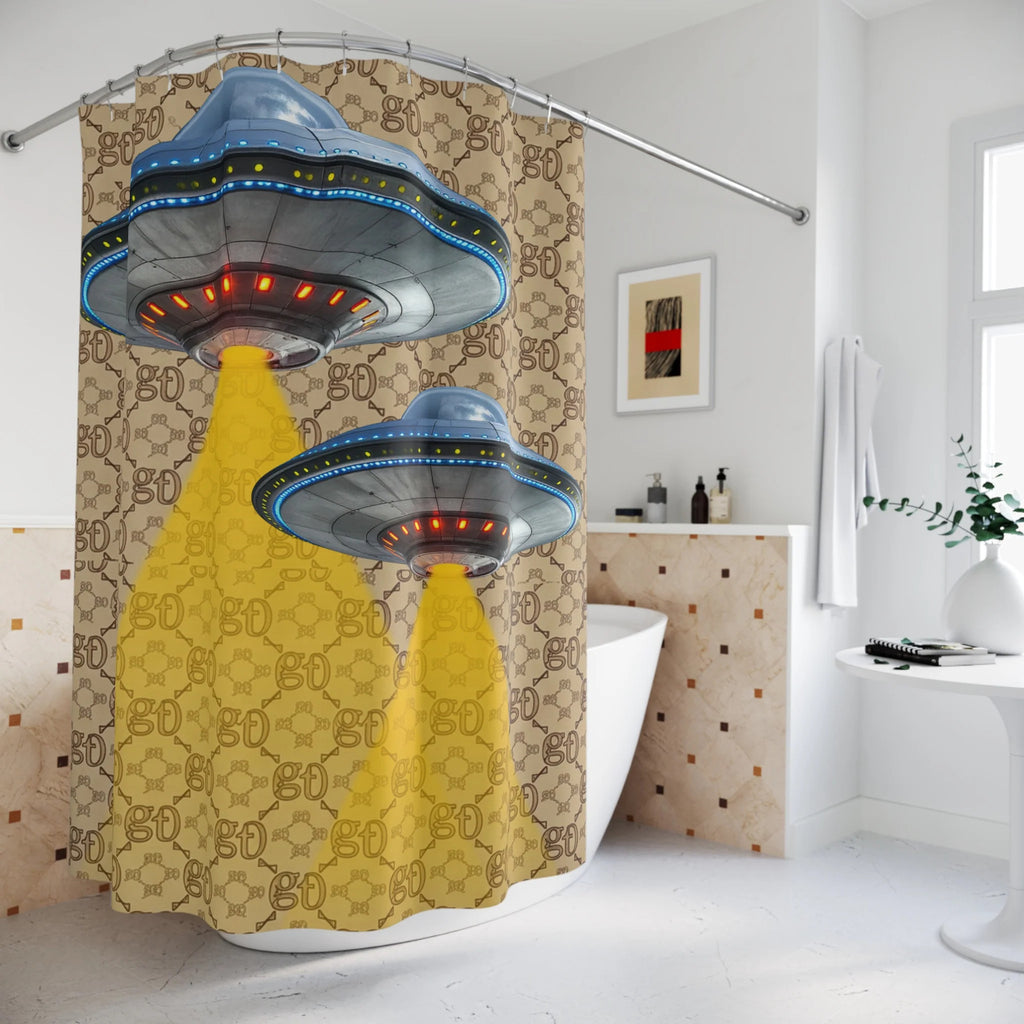 UFO Abduction Shower Curtain Bathroom Decor by GT Artland