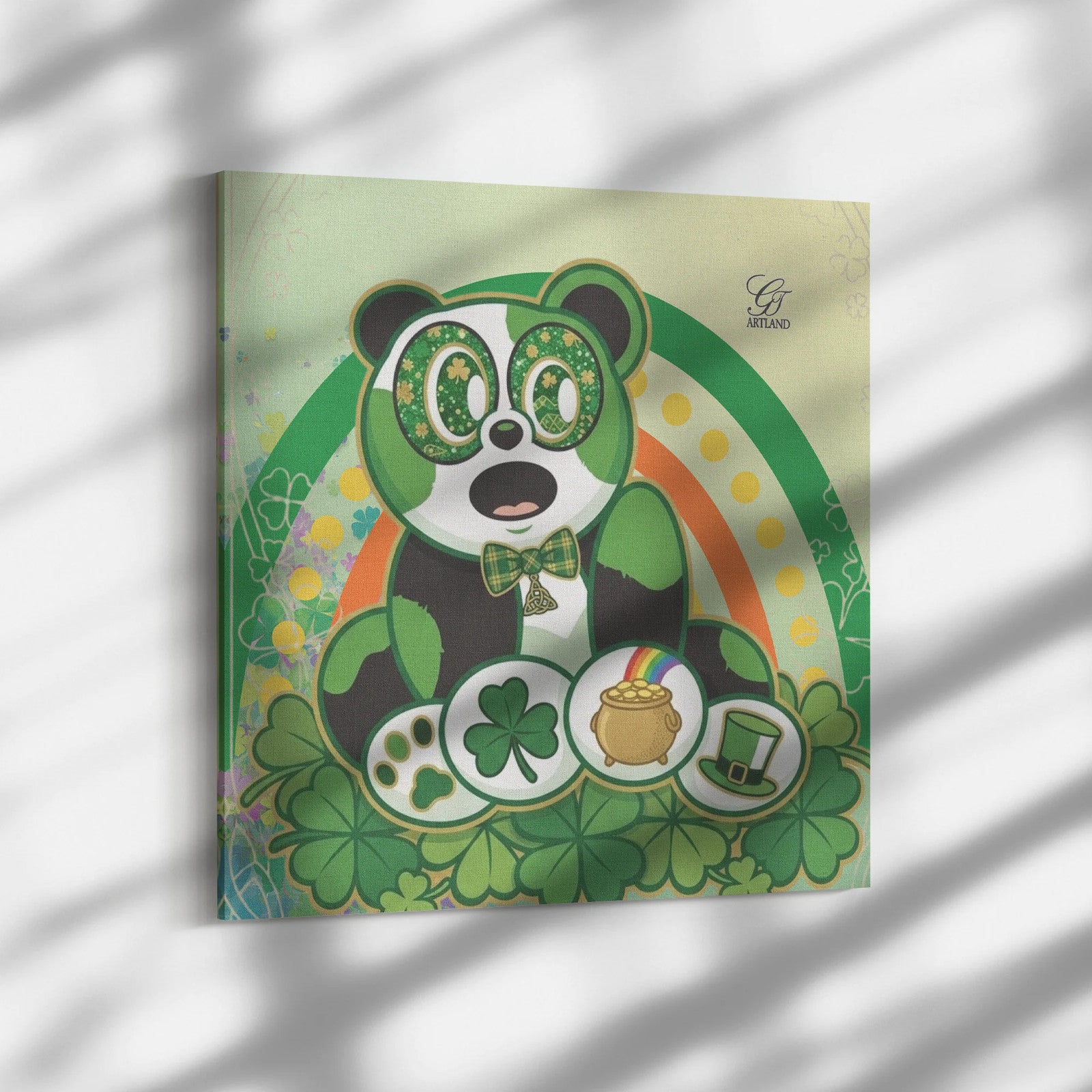 Panda St Patrick Rainbow Designer Irish Abstract Canvas Wrap by GT Artland