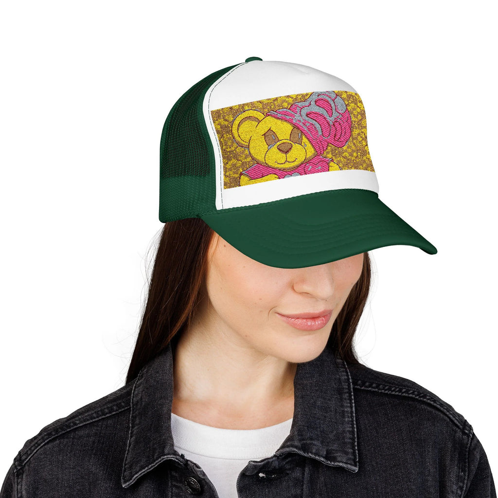 Yellow Teddy with Pink Beanie Trucker Hat | Sparkle Sequin Patch by GT Artland