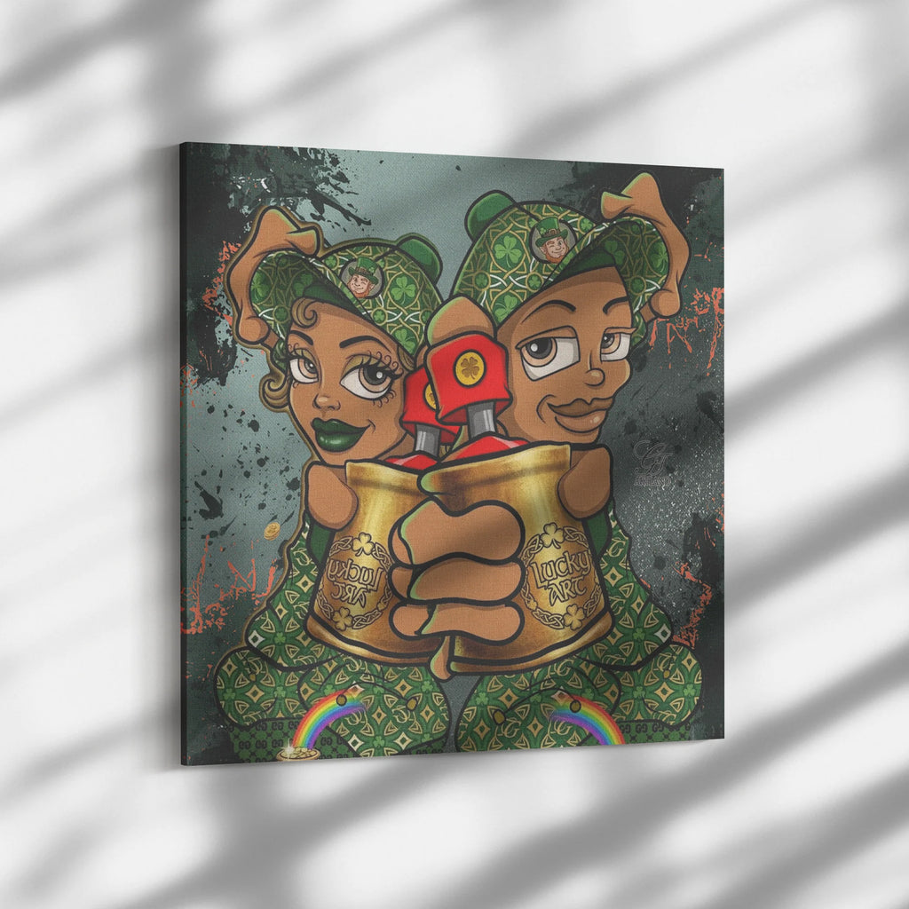 Spray Can Ebony Couple Designer Lucky Art Saint Patrick's Day Theme Canvas Wrap
