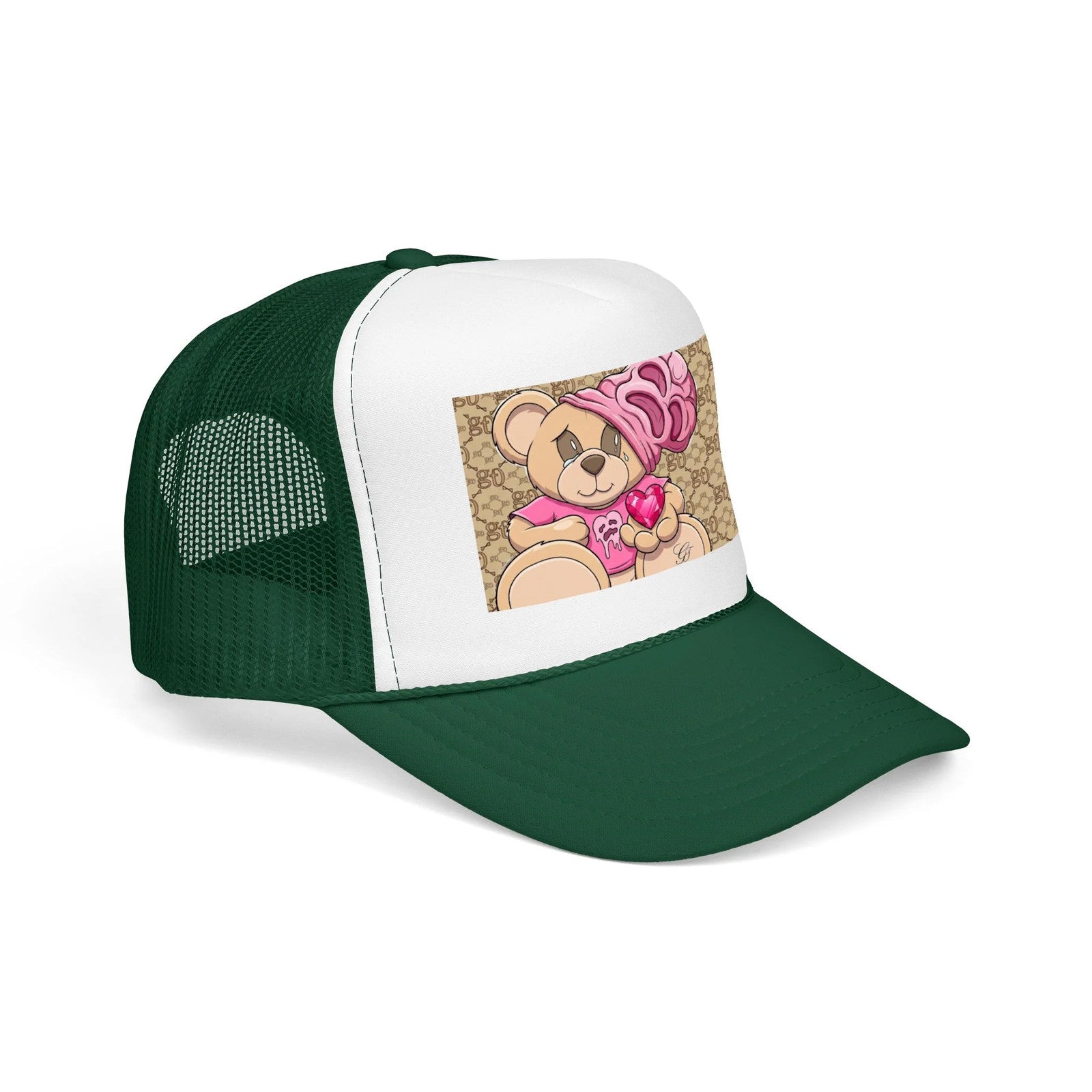 Pink Teddy Bear Heart Foam Trucker Hat | Cute Bear Patch by GT Artland