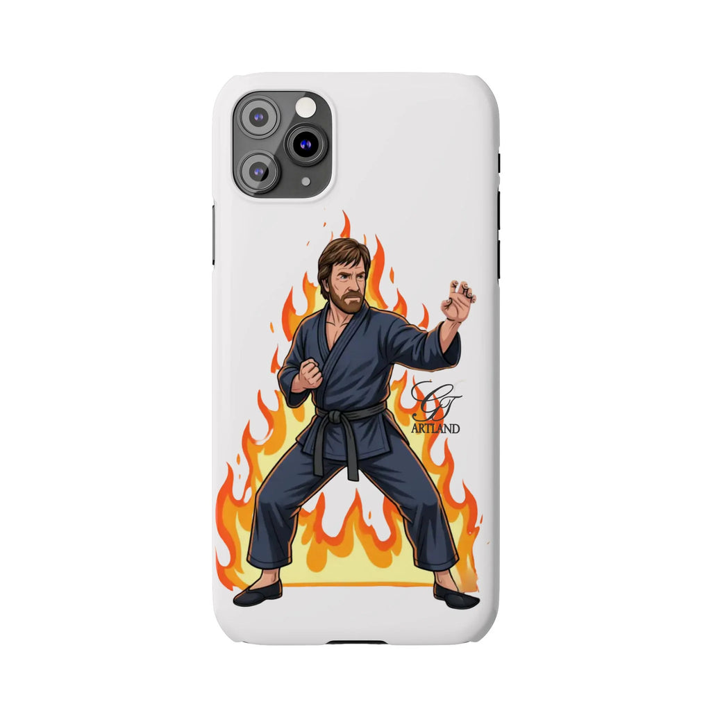 Karate Master Chuck Norris Illustration Slim Phone Case | Martial Arts Flames