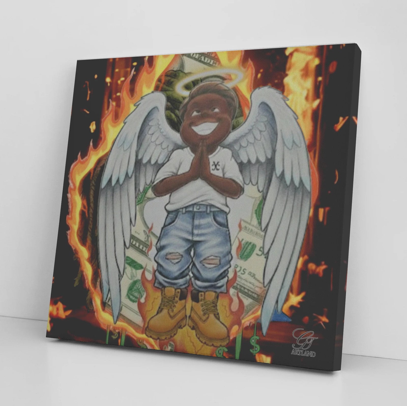 Ebony Boy With Construction Boots Praying Fire Square Canvas Wrap by GT Artland