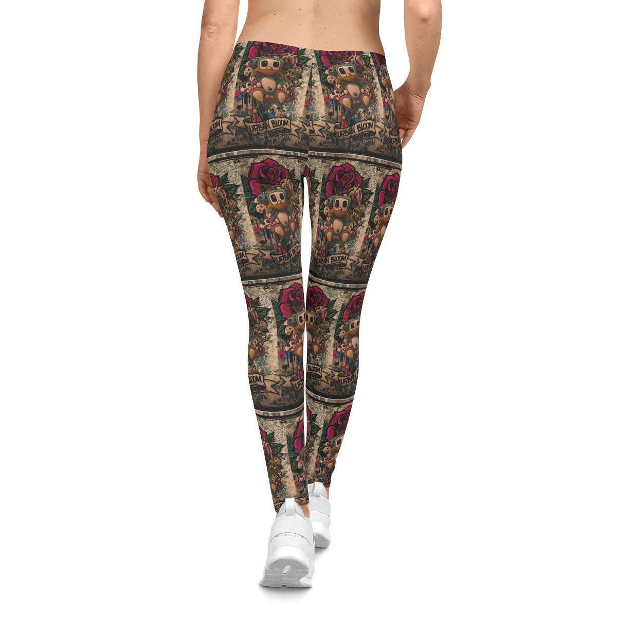 Poon Gothic Rosary Designer Rose Pattern Women's Casual Leggings by GT Artland