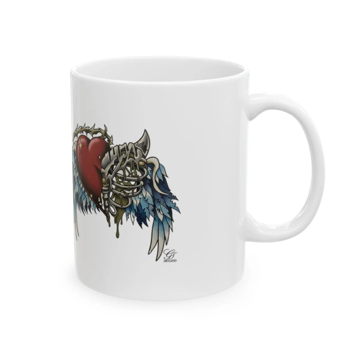 Ripped Heart With Wings Ceramic Mug, (11oz, 15oz) by GT Artland