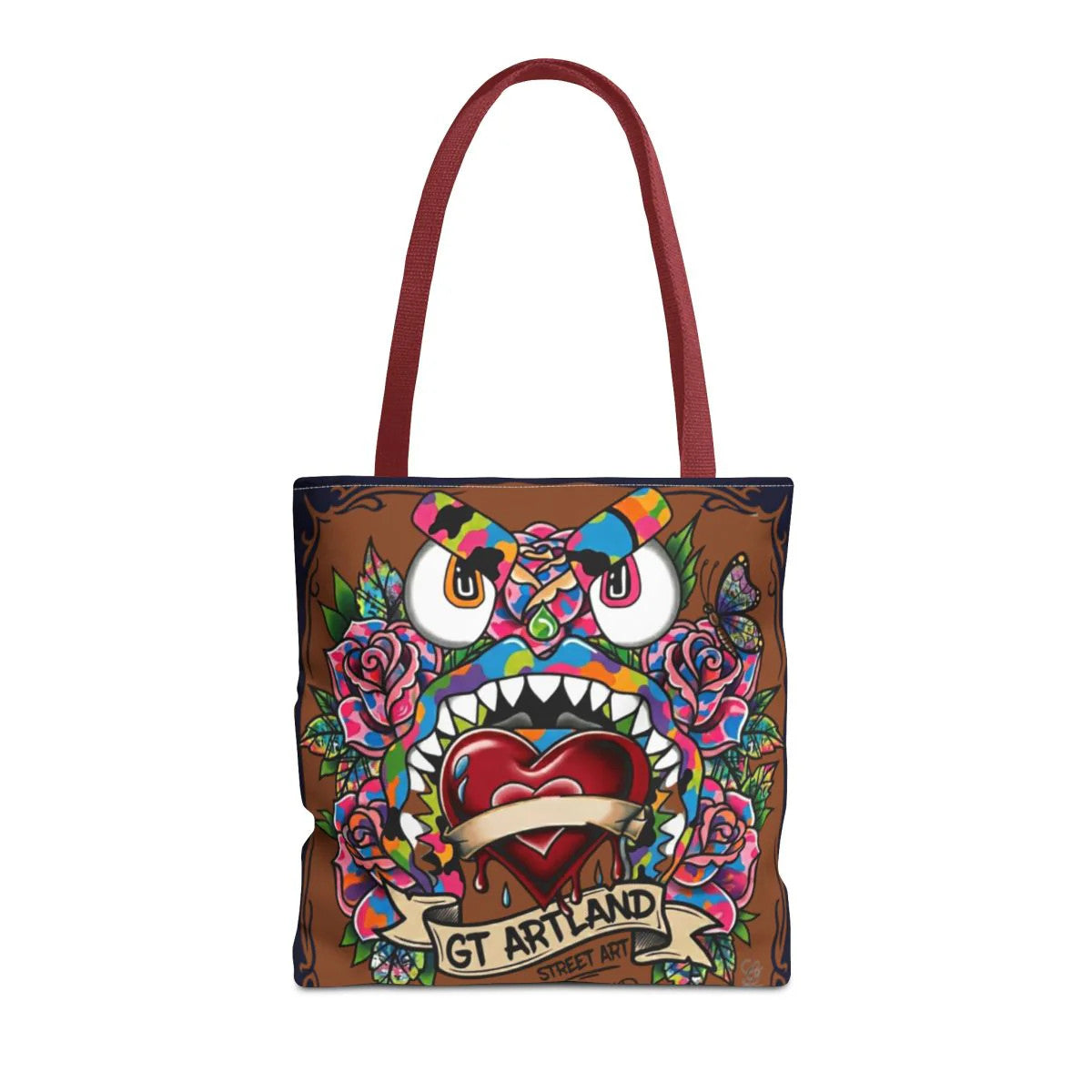 Colorful Gape Tattoo Monster Heart Tote Bag Designer Ebony Edition | All-Over