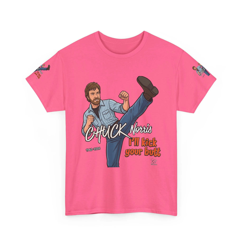 Chuck Norris kick illustration T-Shirt | I'll kick your butt slogan designer by