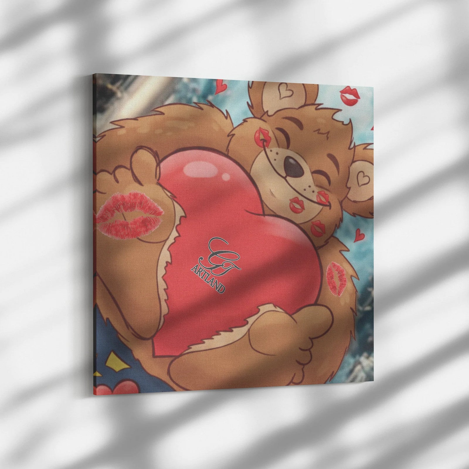 Insta Manga Teddy Bear Love Heart Cute Designer Square Canvas Wrap by GT Artland