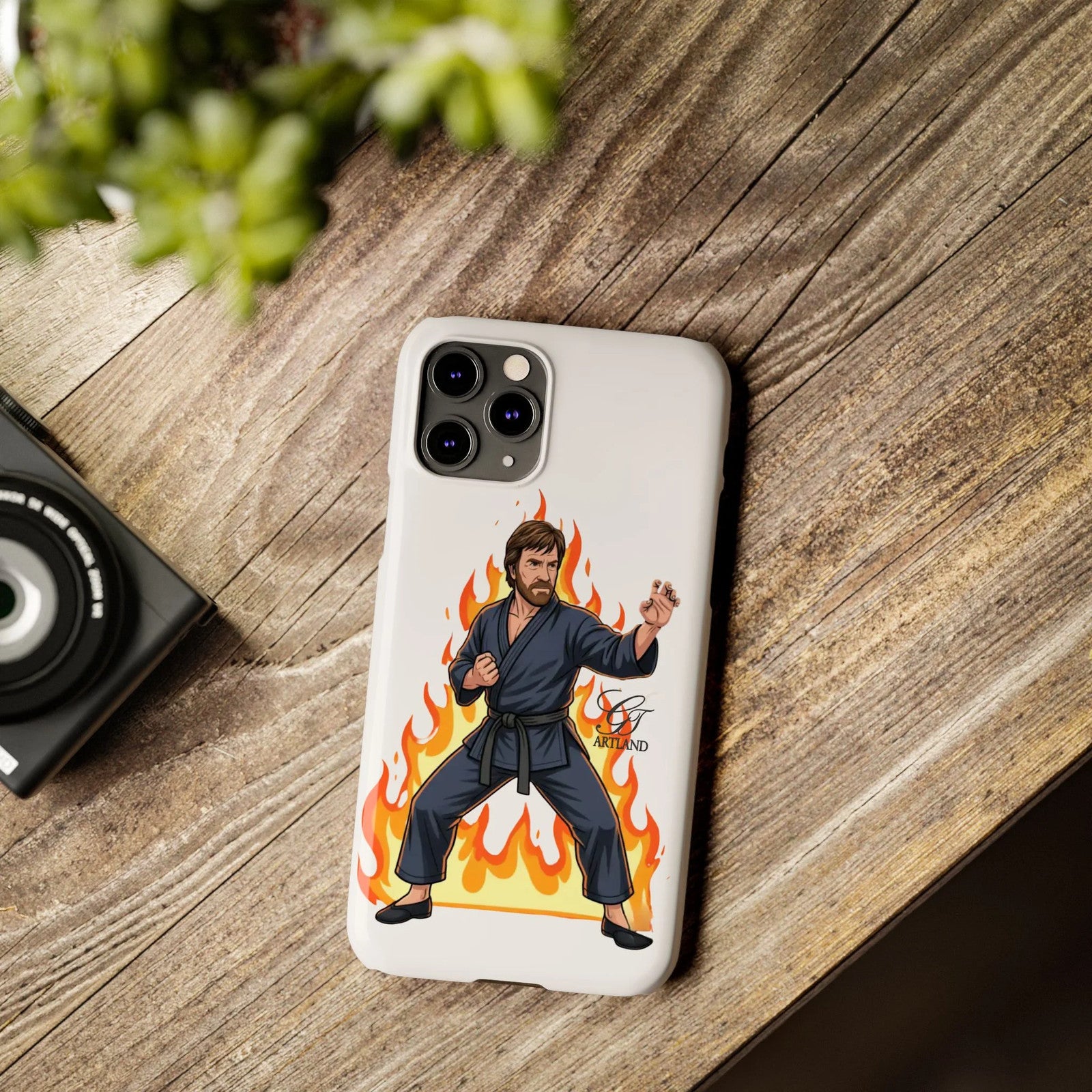 Karate Master Chuck Norris Illustration Slim Phone Case | Martial Arts Flames