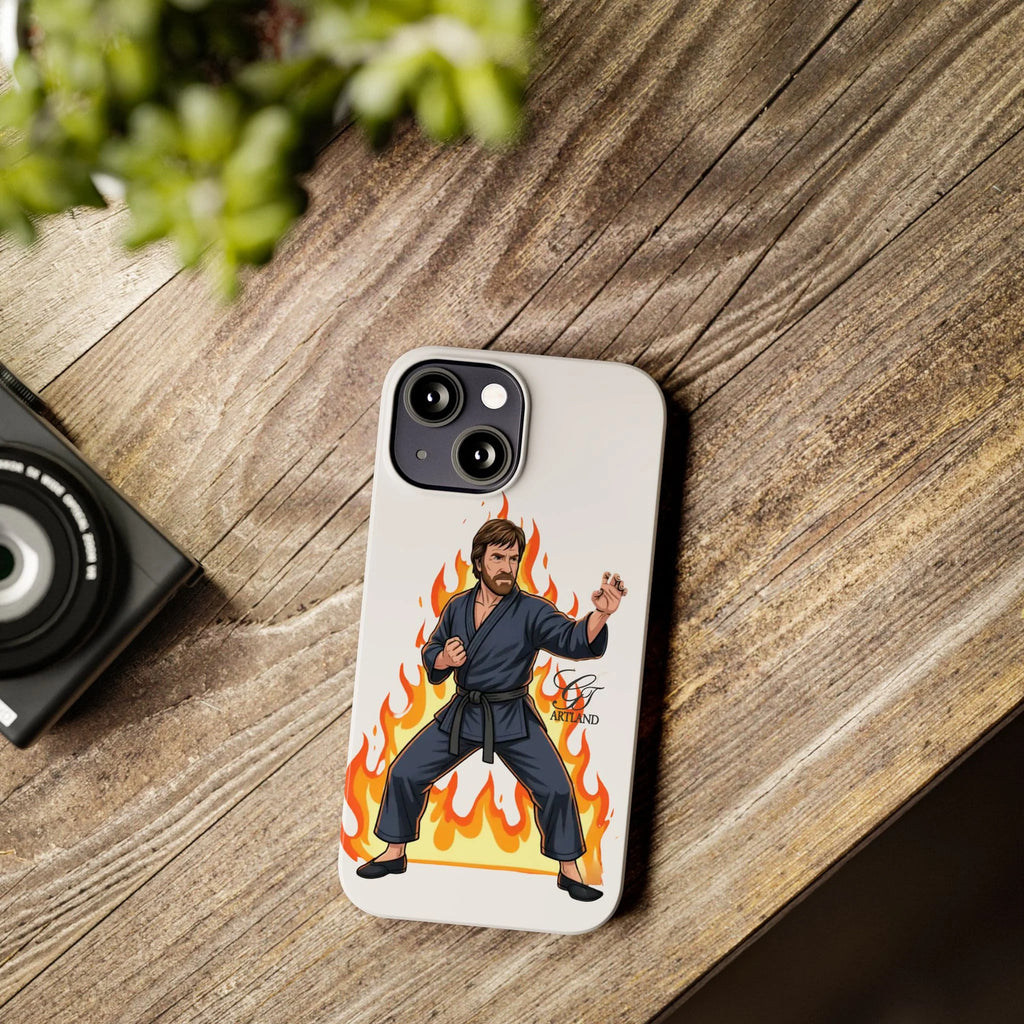 Karate Master Chuck Norris Illustration Slim Phone Case | Martial Arts Flames