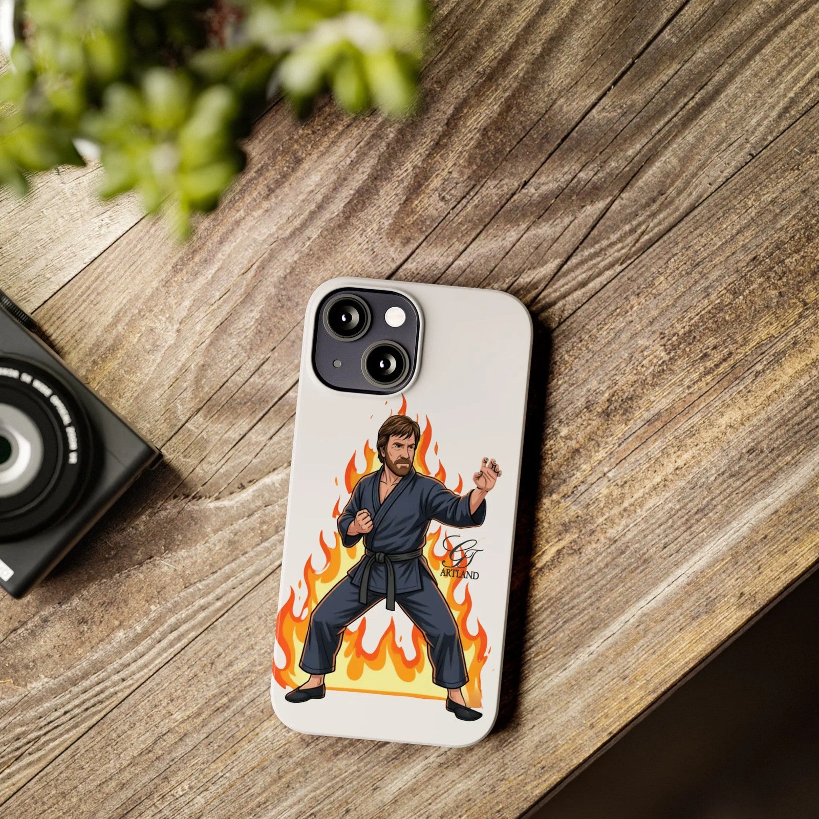 Karate Master Chuck Norris Illustration Slim Phone Case | Martial Arts Flames