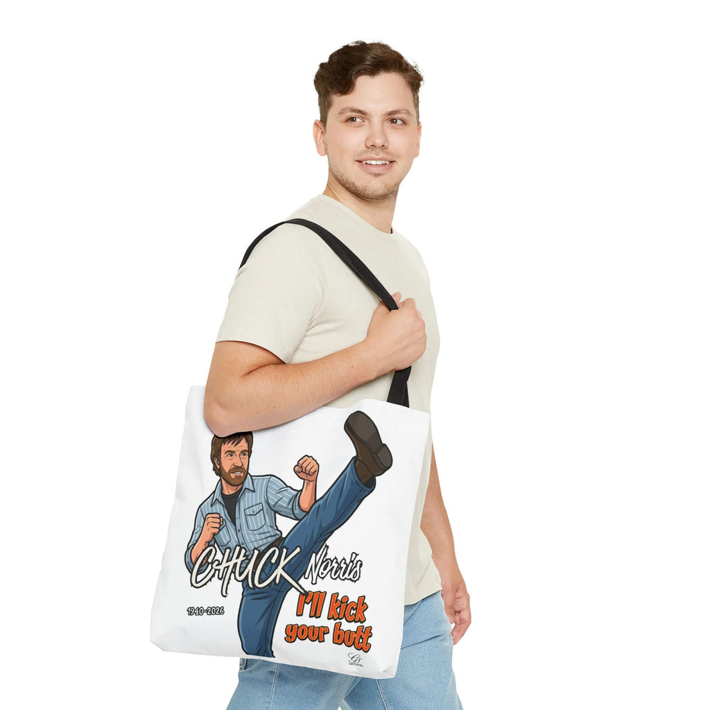Chuck Norris I'll Kick Your Butt Tote Bag | Martial Arts Illustration by GT