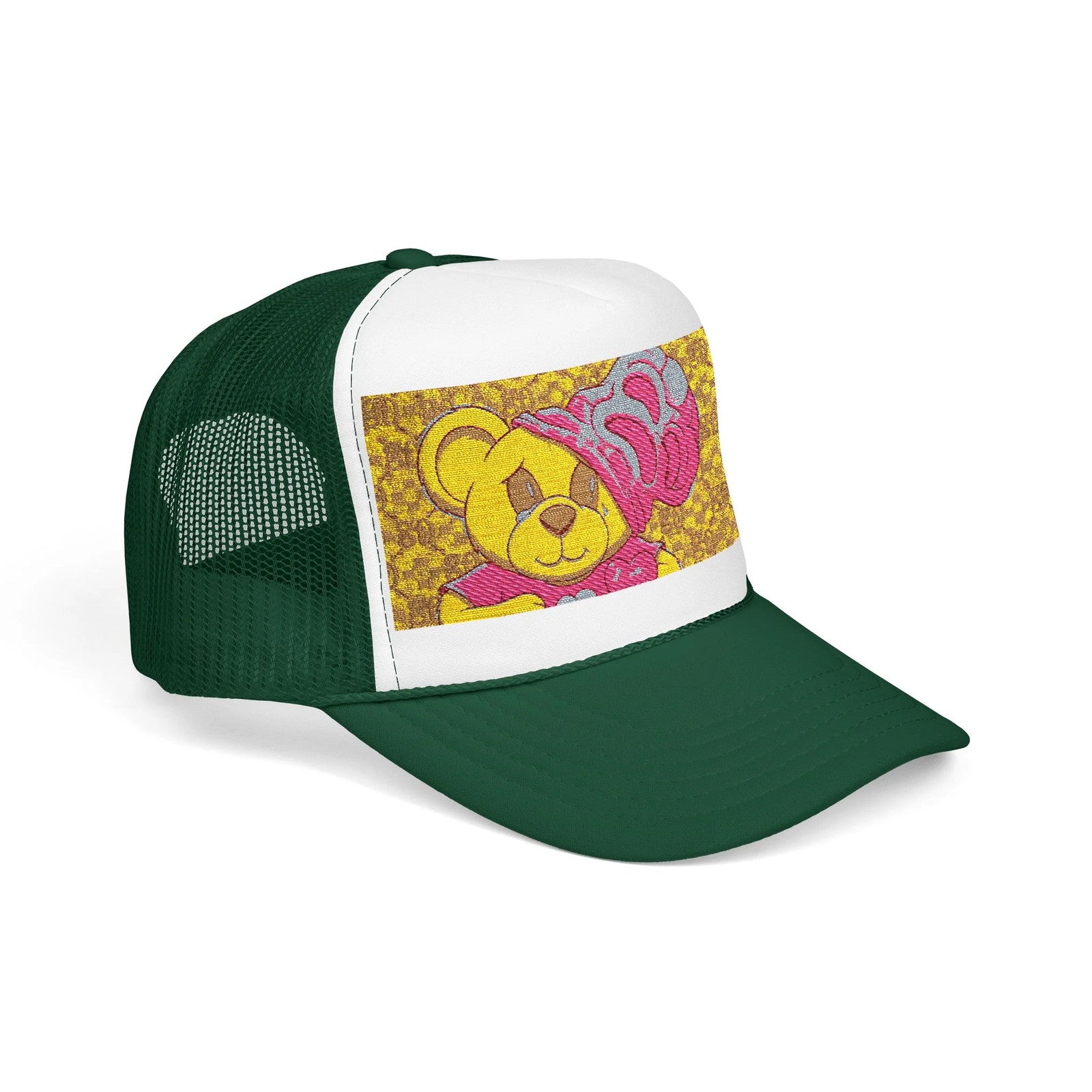 Yellow Teddy with Pink Beanie Trucker Hat | Sparkle Sequin Patch by GT Artland