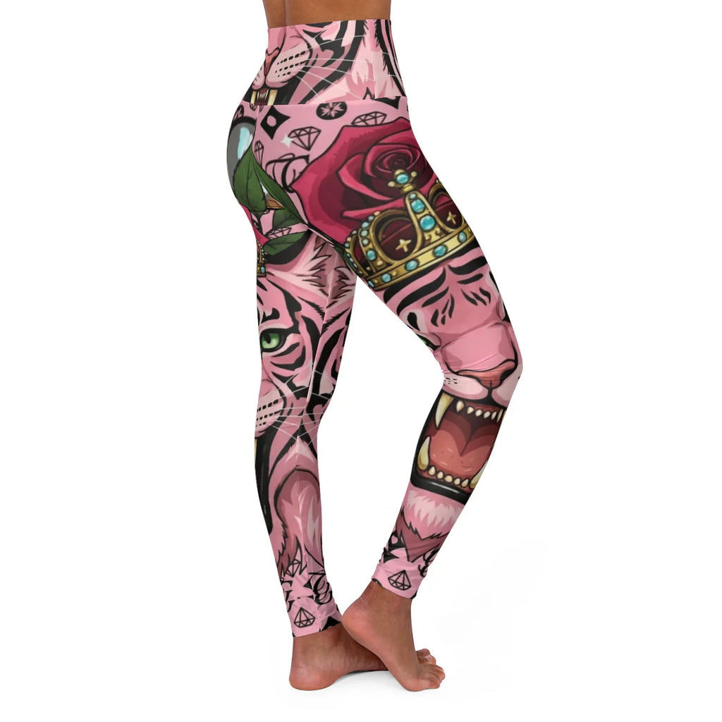 Pink Tiger Pear Urban Janel Kim Designer Swag High Waisted Yoga Leggings by GT