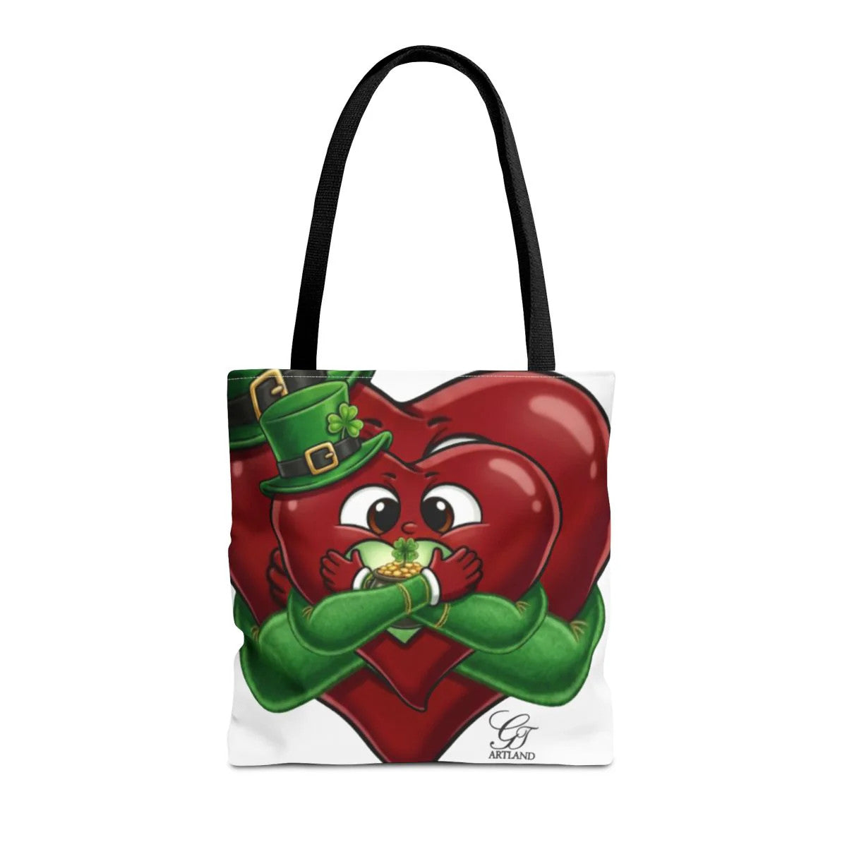 Shamrock Leprechaun Cute Heart Holding Pot of Gold Tote Bag by GT Artland