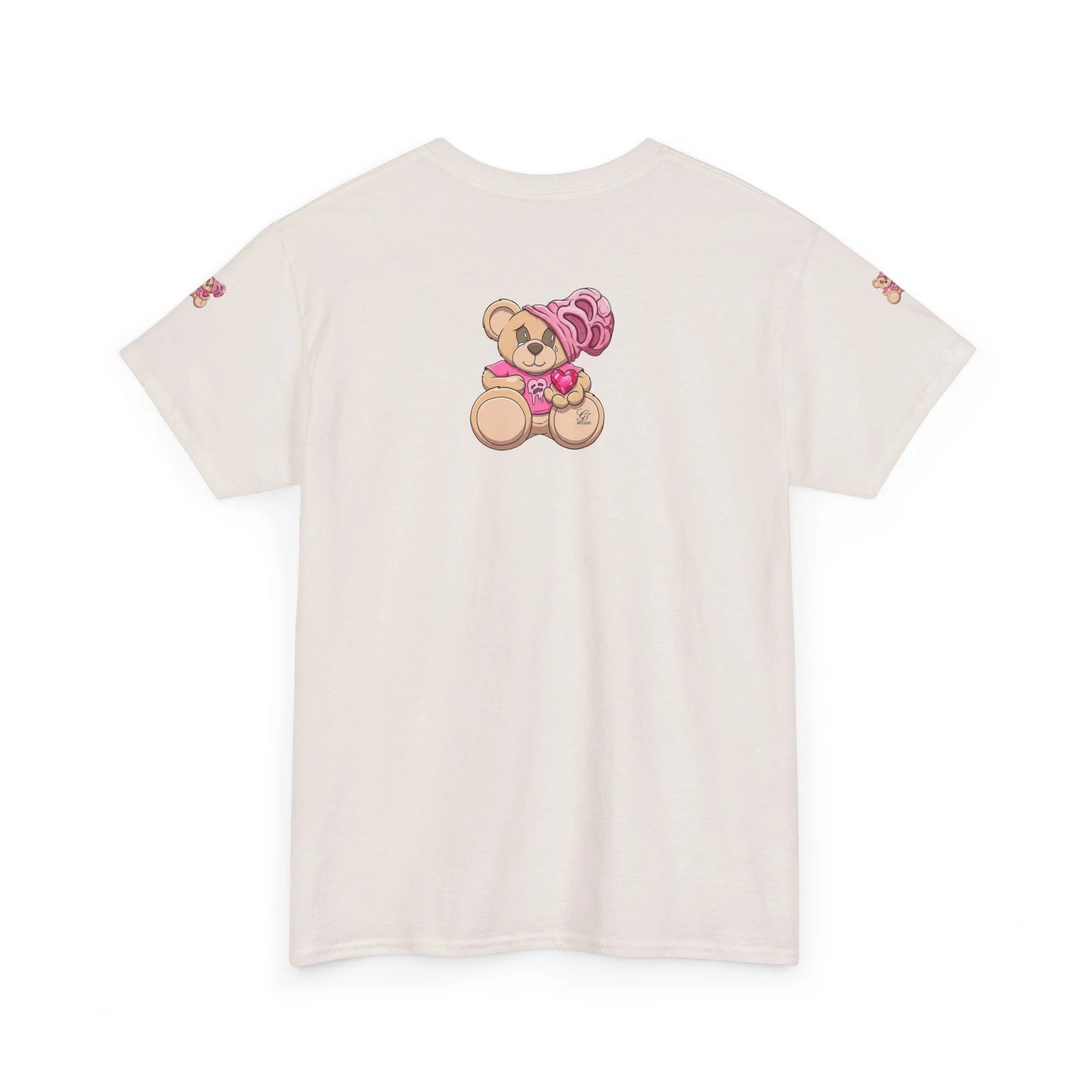 Pink Bear with Brain Beanie T-Shirt | Cute Teddy Illustration by GT Artland