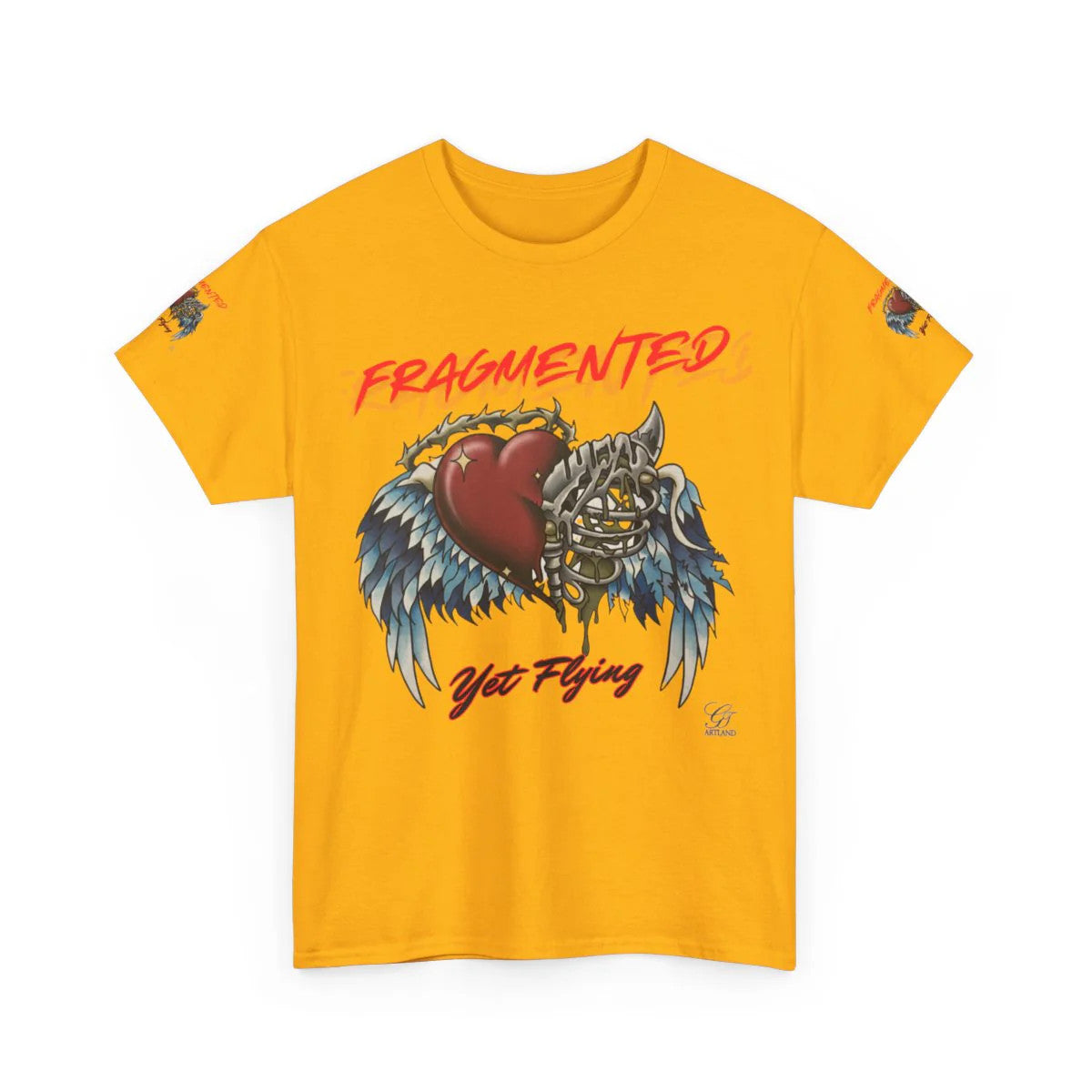 "Fragmented Yet Flying" Motivational Tattoo Style Heart and Bones Unisex Heavy