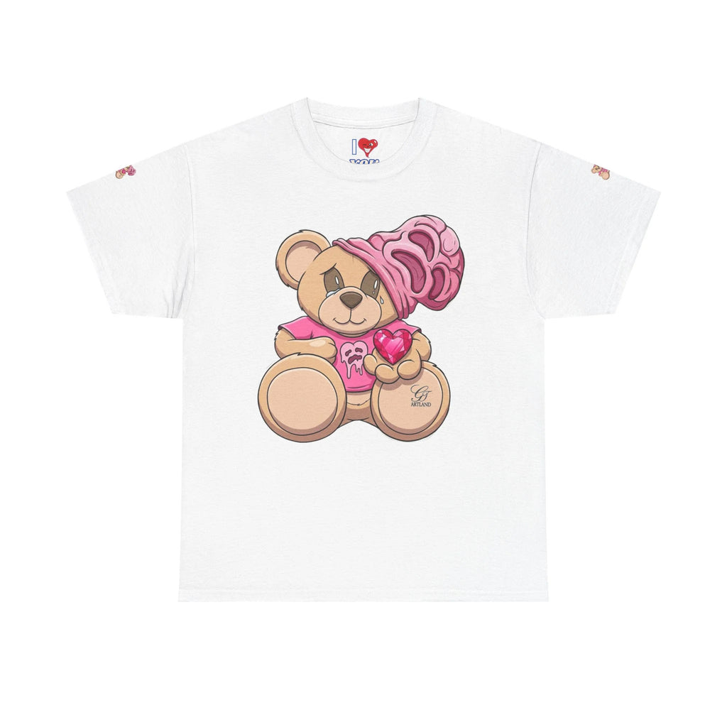Pink Bear with Brain Beanie T-Shirt | Cute Teddy Illustration by GT Artland